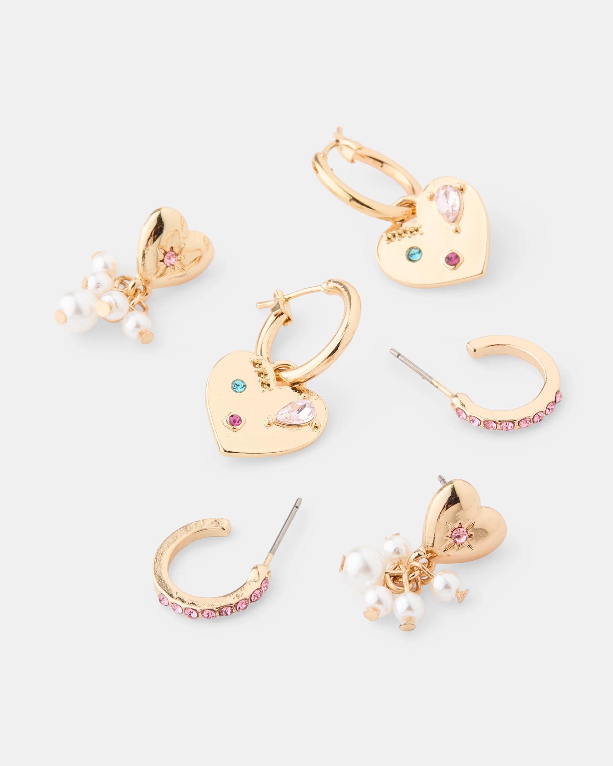 3 3 Pack Heart Hoop Earrings - Gold Tone Gold, 3 of 5
