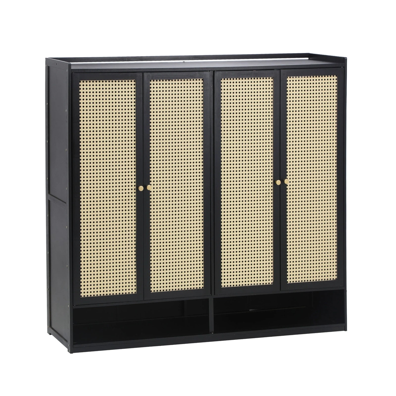 6 Oikiture Shoe Storage Cabinet Shoes Rack Organiser Shelf 4 Doors Rattan
 - Black, 6 of 8