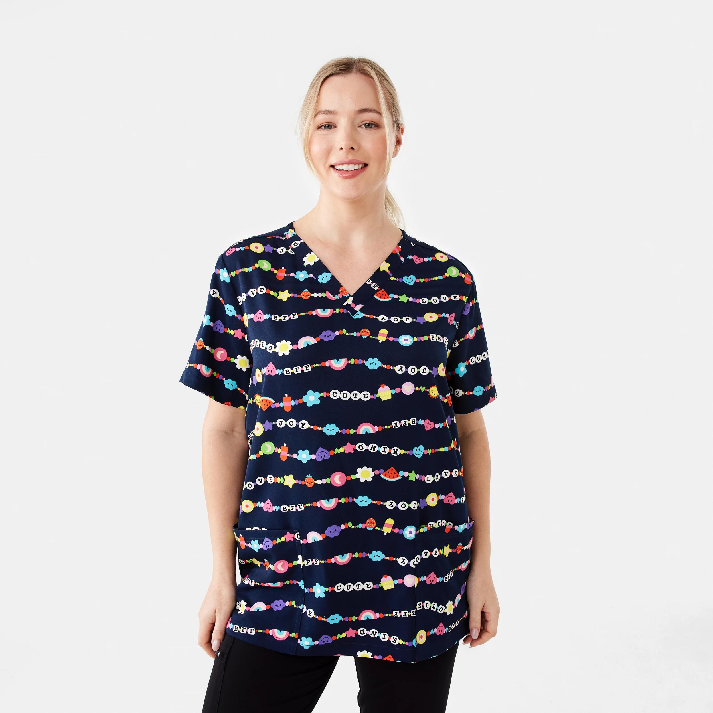 1 Work Short Sleeve Print Scrub Top FUN BRACELETS PARISIAN NAVY, 1 of 7