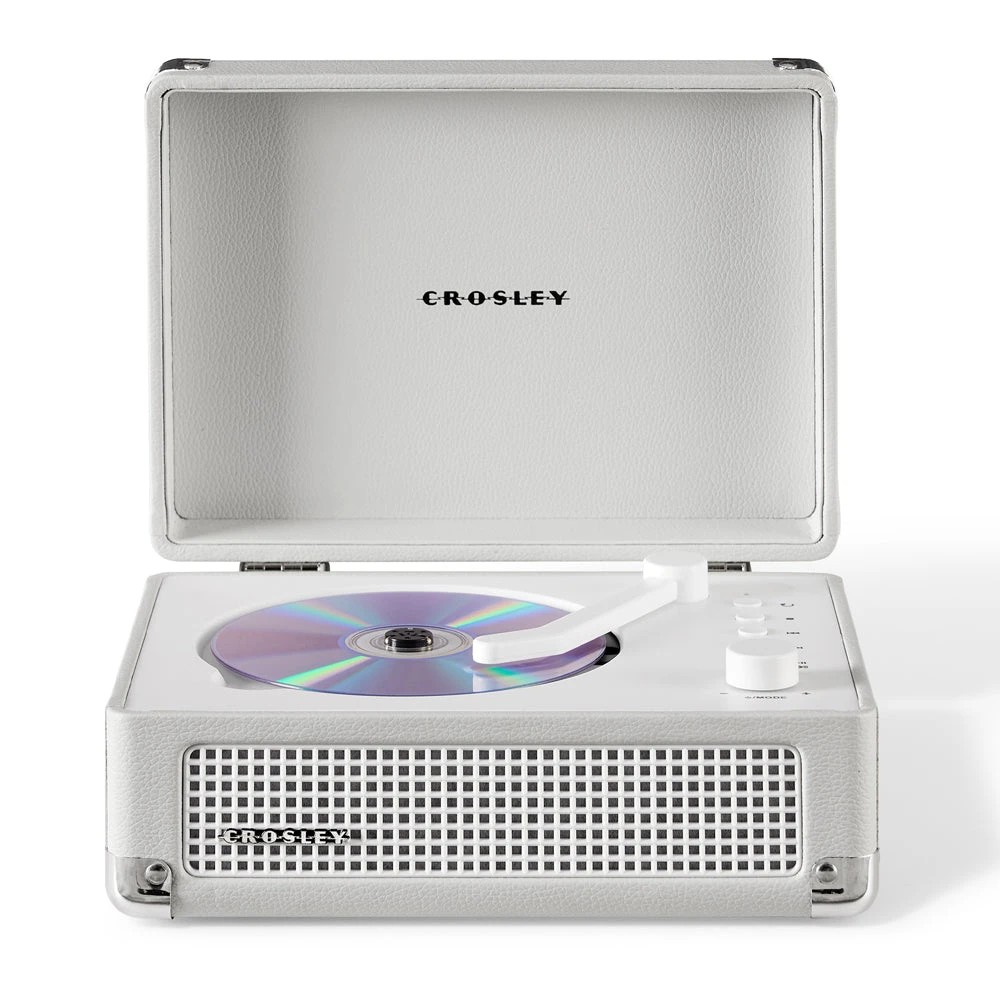 1 Crosley Cruiser Portable Retro CD Player with Stereo Bluetooth Speakers, FM Radio - White Sands - White