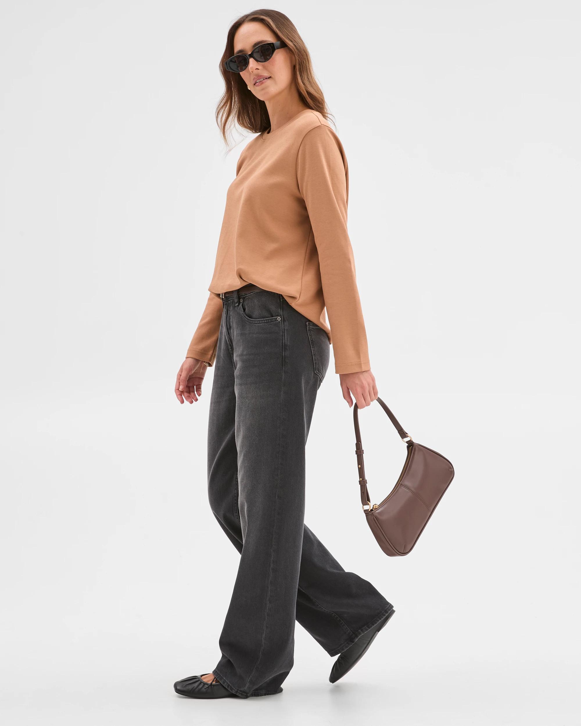 2 Target Woman Australian Cotton Classic Long Sleeve Crew Neck T-Shirt BROWN SUGAR, 2 of 7