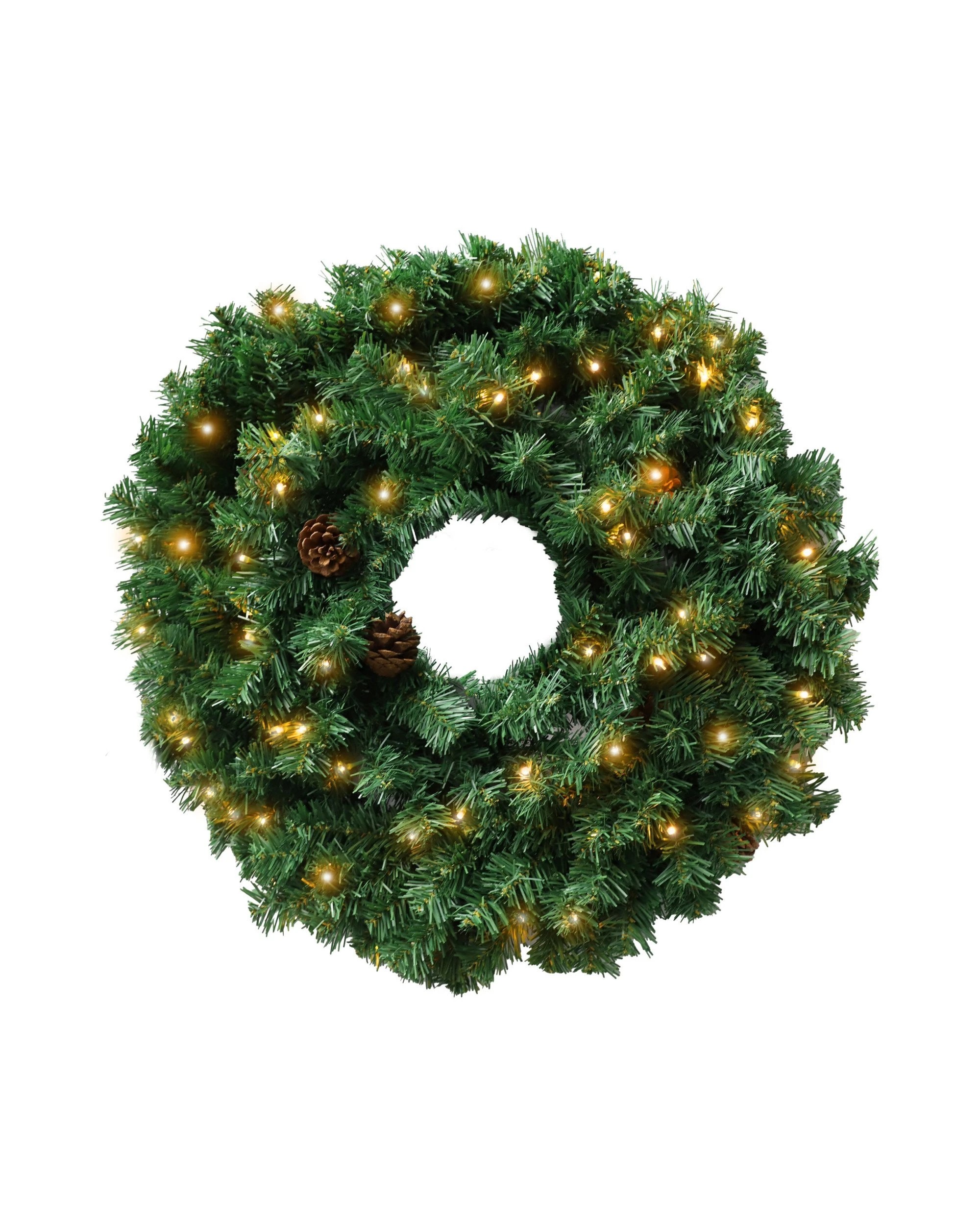1 Christabelle 61cm Christmas Wreath Yuletide Glow With Pine Cones And Led Lights Front Door Decoration, 1 of 7