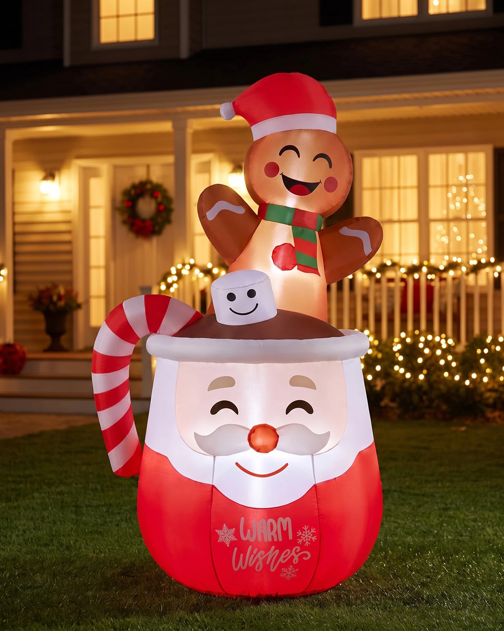 ZUNI Christmas Inflatable 1.8M Gingerbread Man in Hot Cocoa Mug LED ...