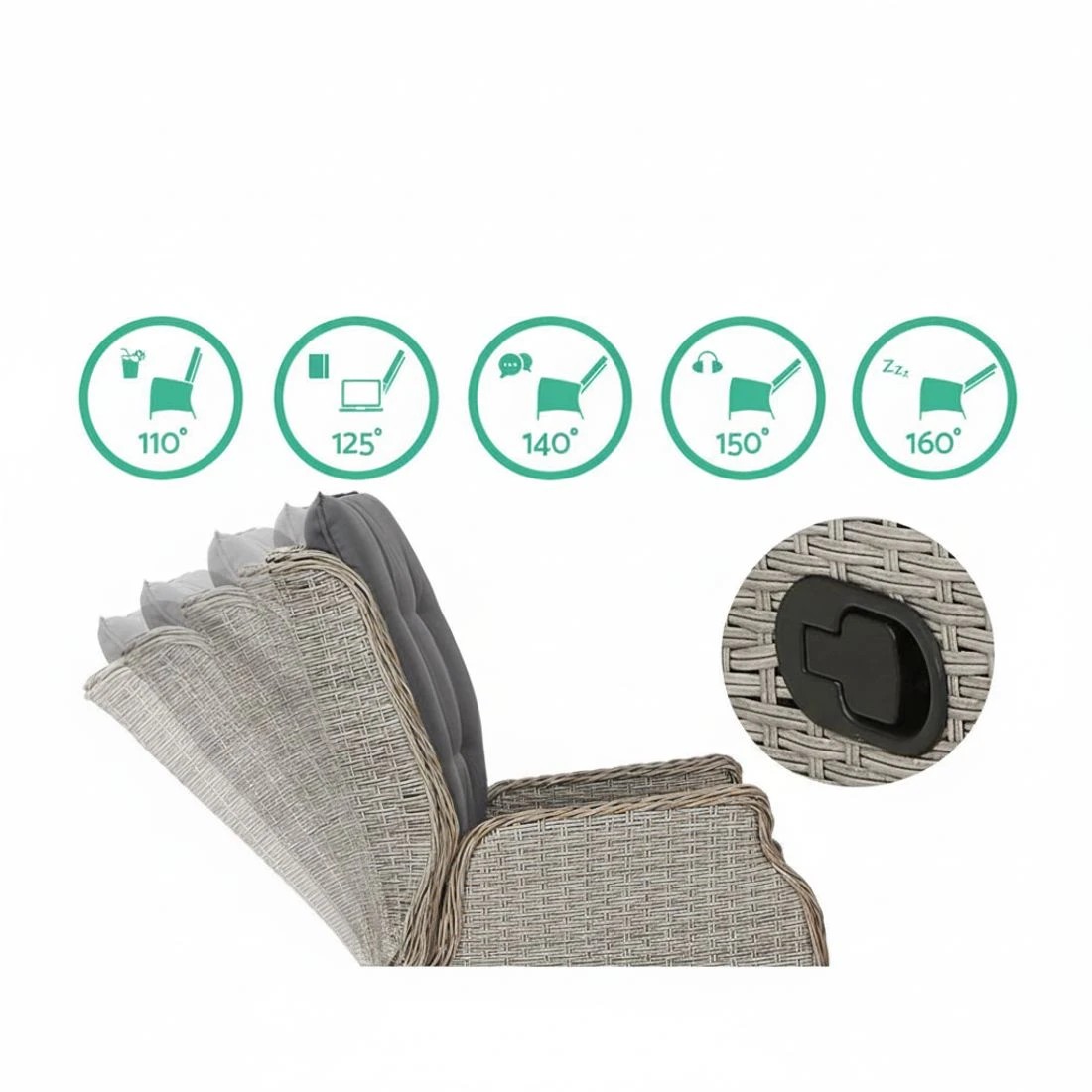 5 Gardeon Recliner Chair Sun lounge Wicker Lounger Outdoor Furniture Patio - Grey, 5 of 6