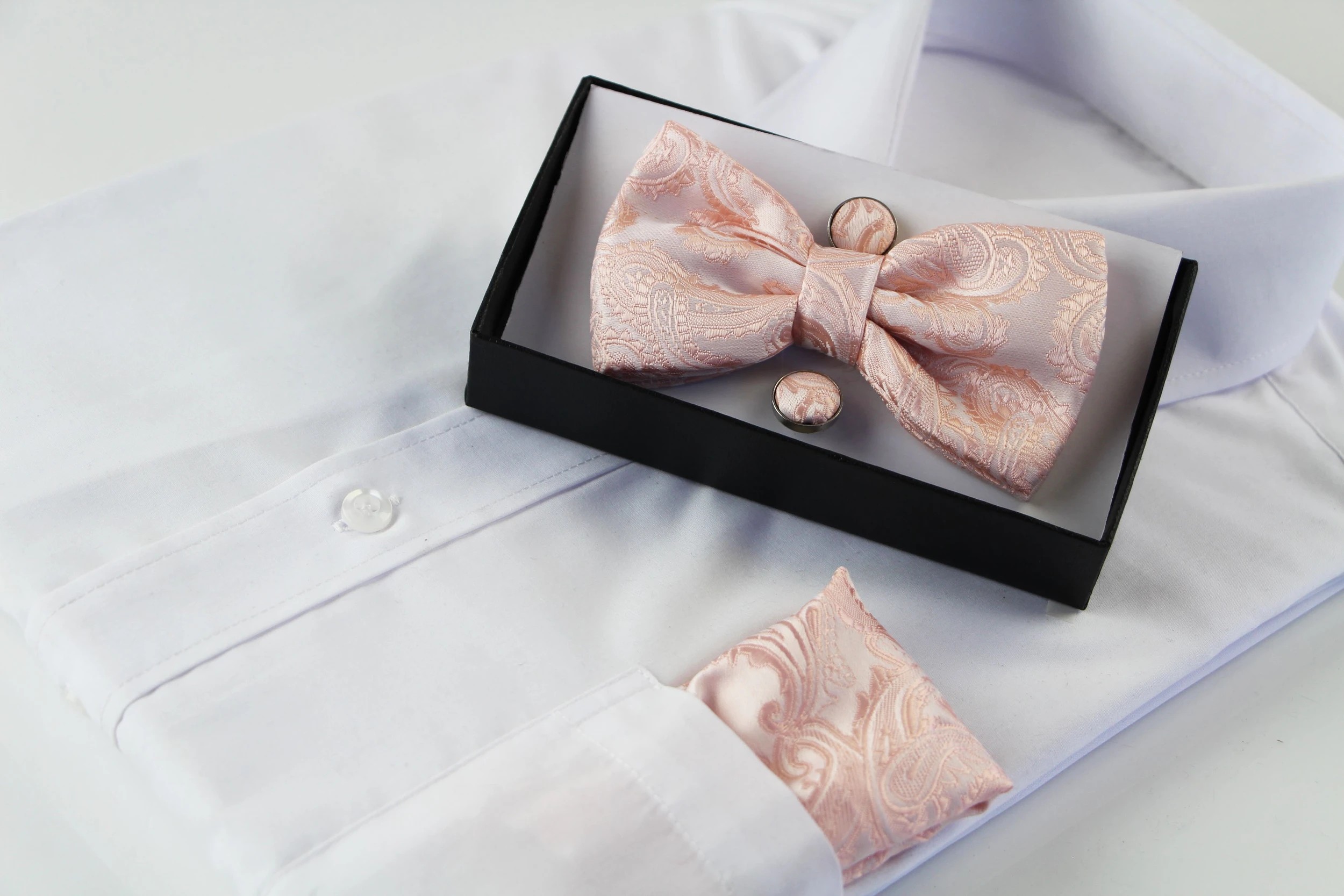 1 Zasel Mens Paisley Matching Bow Tie, Pocket Square & Cuff Links Set - Pink, 1 of 1