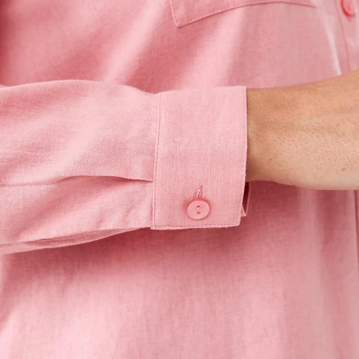 7 Long Sleeve Linen Blend Shirt Pink Wash, 7 of 7