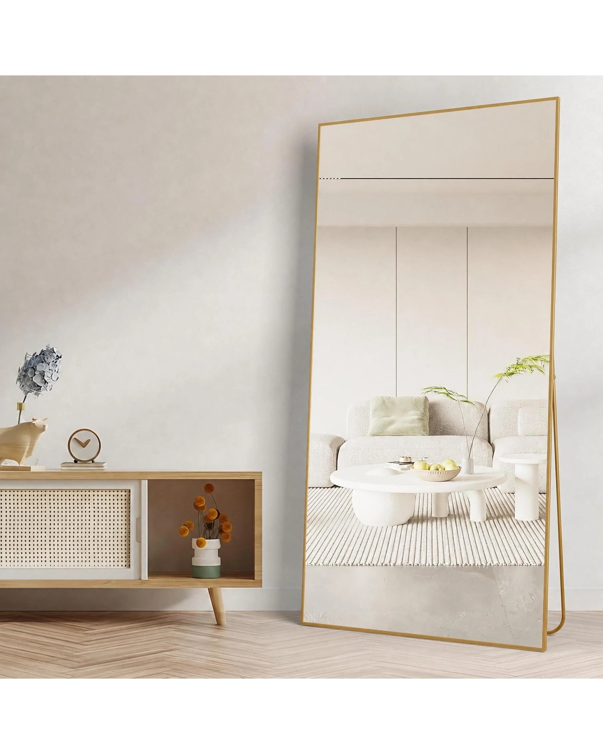 2 OAKORY 180x80cm Rectangular Full Length Mirror, Floor Mirror with Aluminium Alloy Frame Gold, 2 of 6
