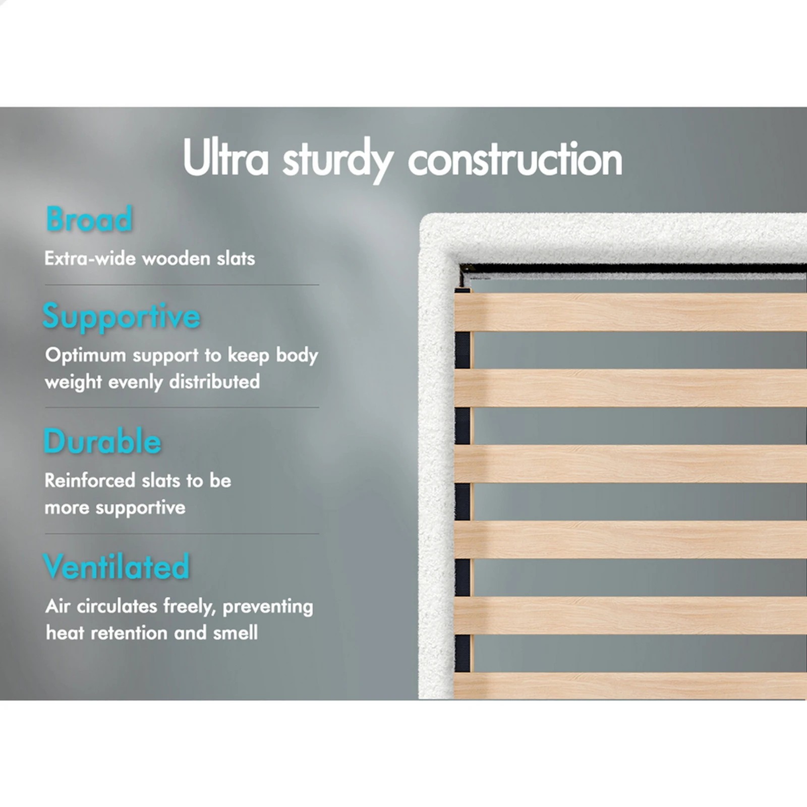 9 Alfordson Bed Frame King Size Wooden Platform Mattress Base Boucle Fabric - White, 9 of 10