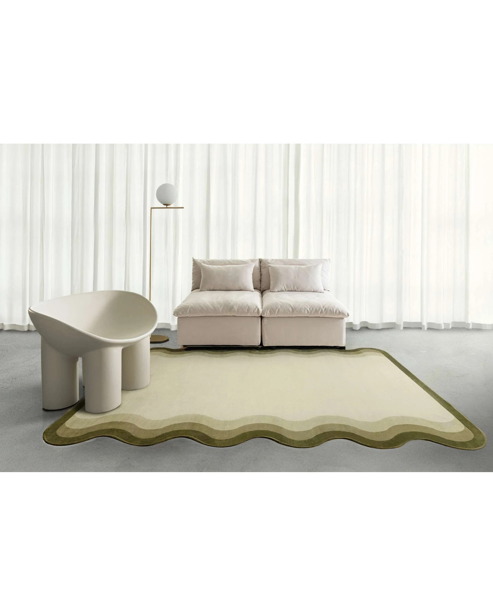 2 Loopsie Fasano Tonal Scalloped Washable Rug-220cm x 150cm - Green, 2 of 8