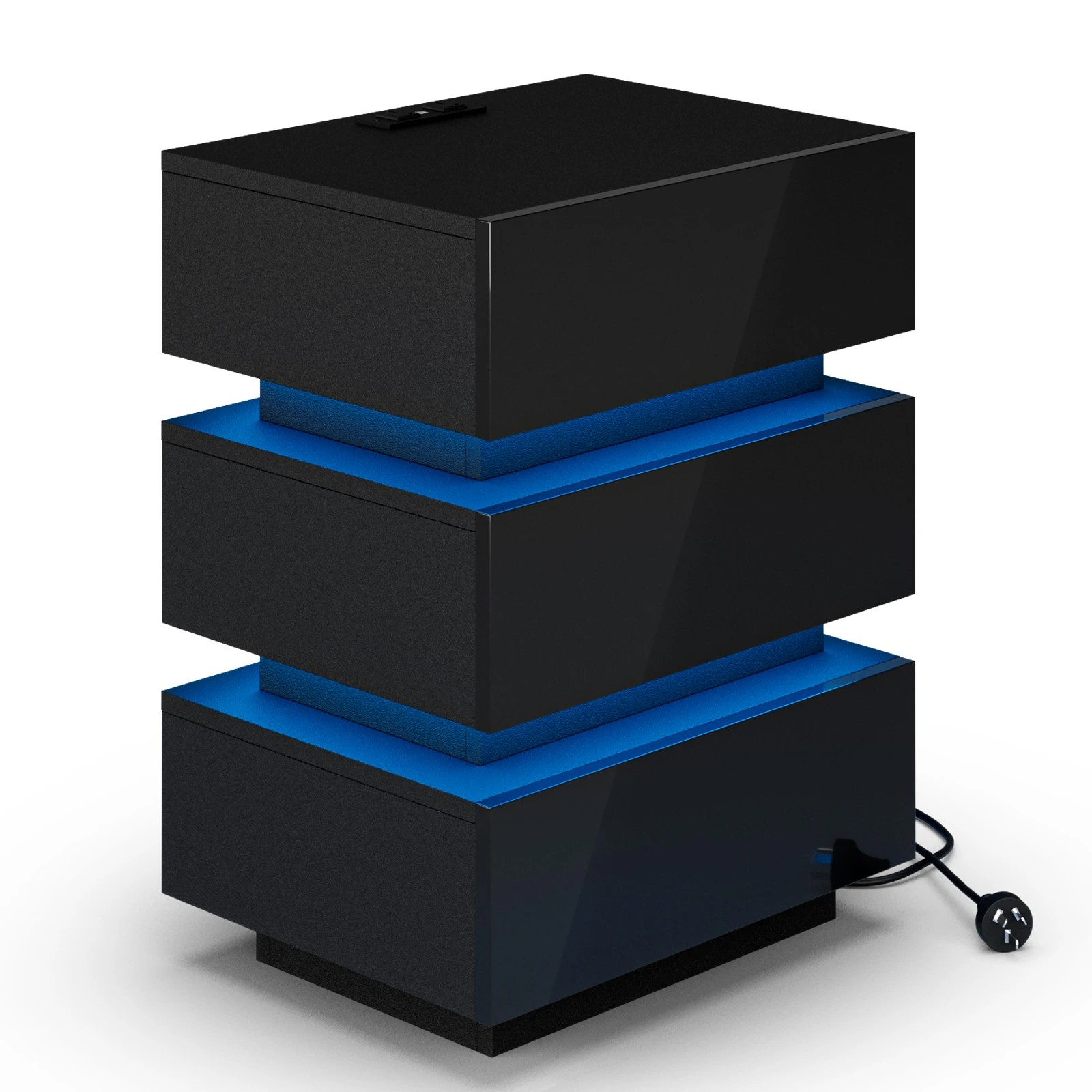 1 Advwin Bedside Table 3 Drawers With with Charging Station & LED Light - Black, 1 of 7