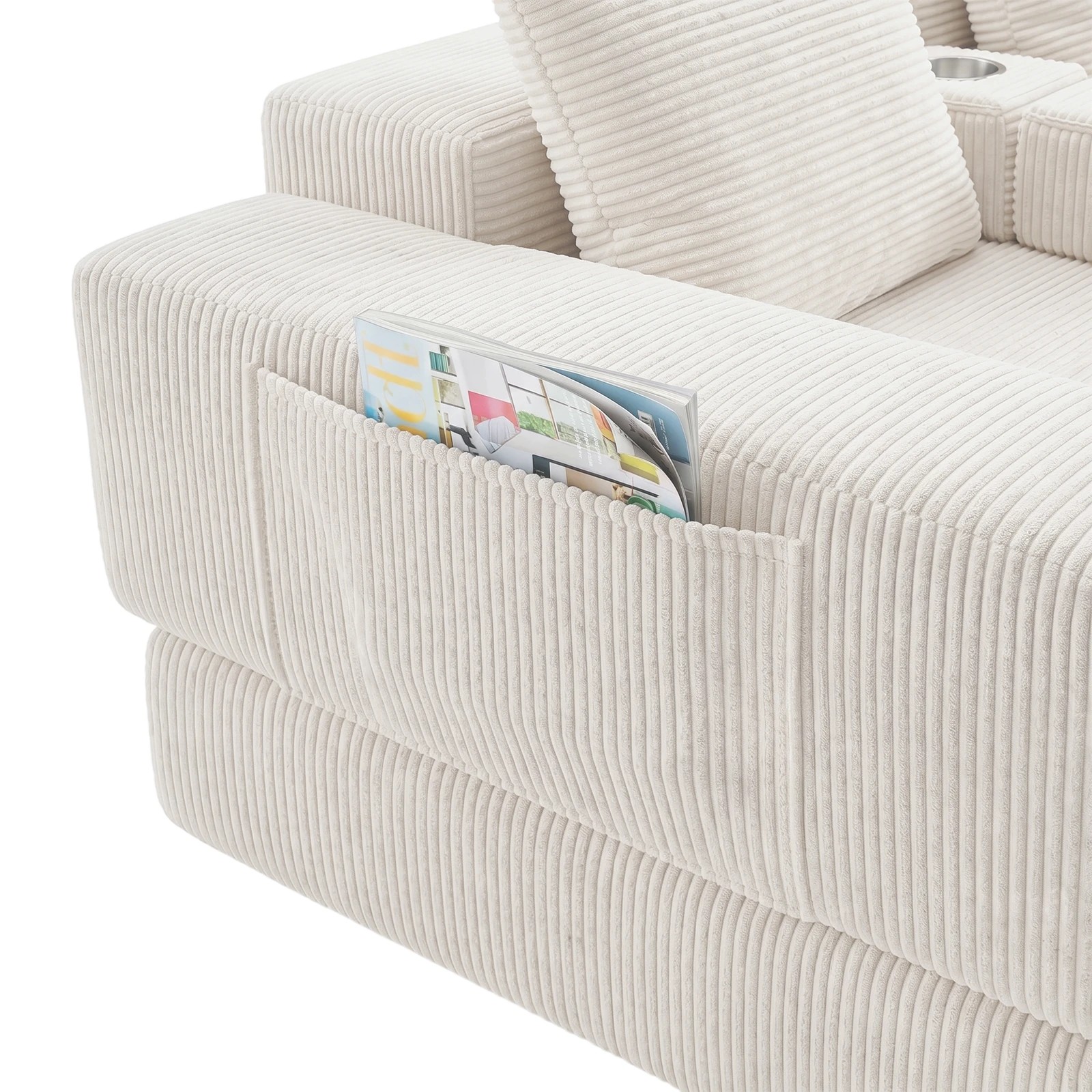6 Advwin Folding Sofa Bed 2 in 1 Convertible Floor Loveseat Fold Out Corduroy Sleeper Couch - Beige, 6 of 7