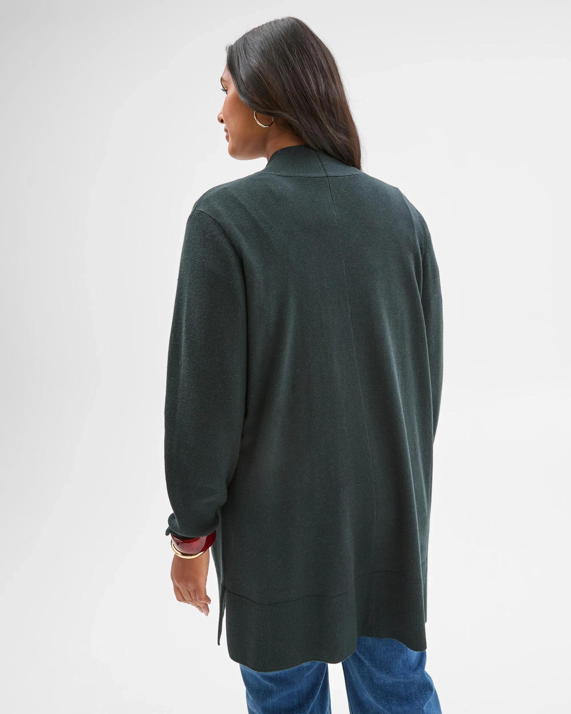 3 Target Curve Curve Australian Cotton Blend Edge To Edge Longline Rib Cardigan MIDNIGHT JADE, 3 of 7