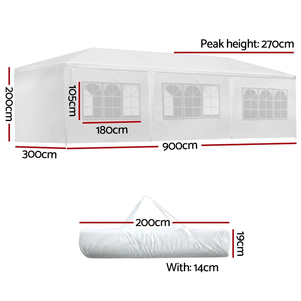 2 Instahut Gazebo 3x9m Marquee Wedding Party Tent Outdoor Camping Side Wall Canopy 8 Panel - White, 2 of 6