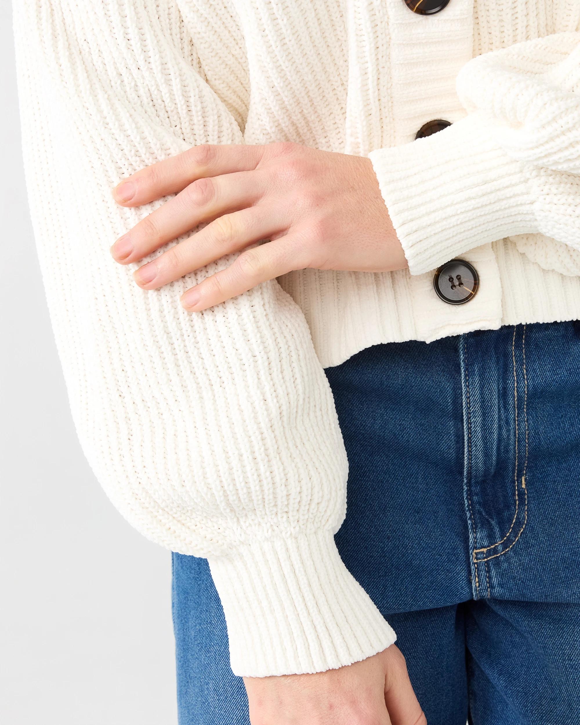 6 Chenille V Neck Cardigan White, 6 of 7