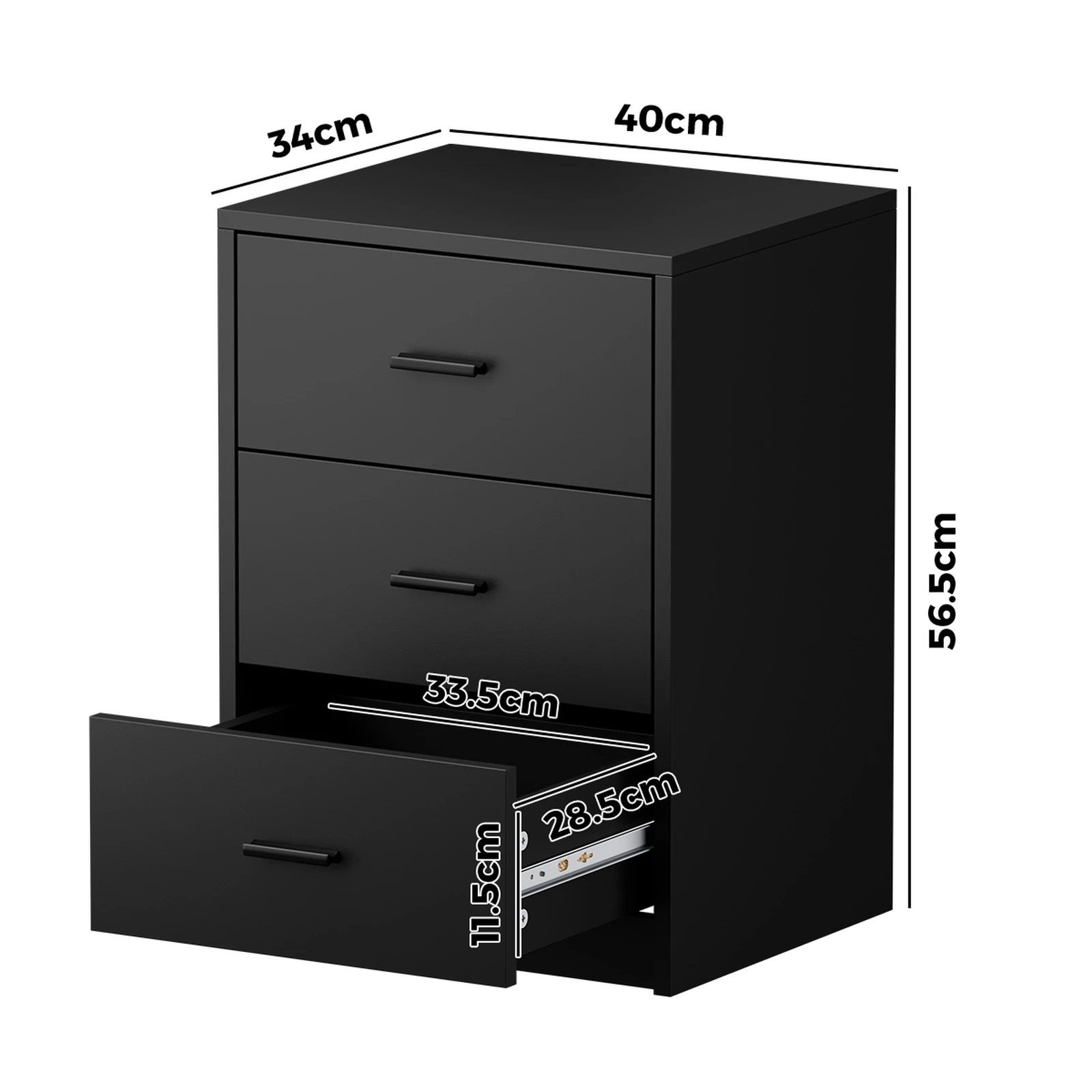 2 Oikiture Bedside Table 3 Drawers Nightstand Bedroom Storage Side End - Black, 2 of 9