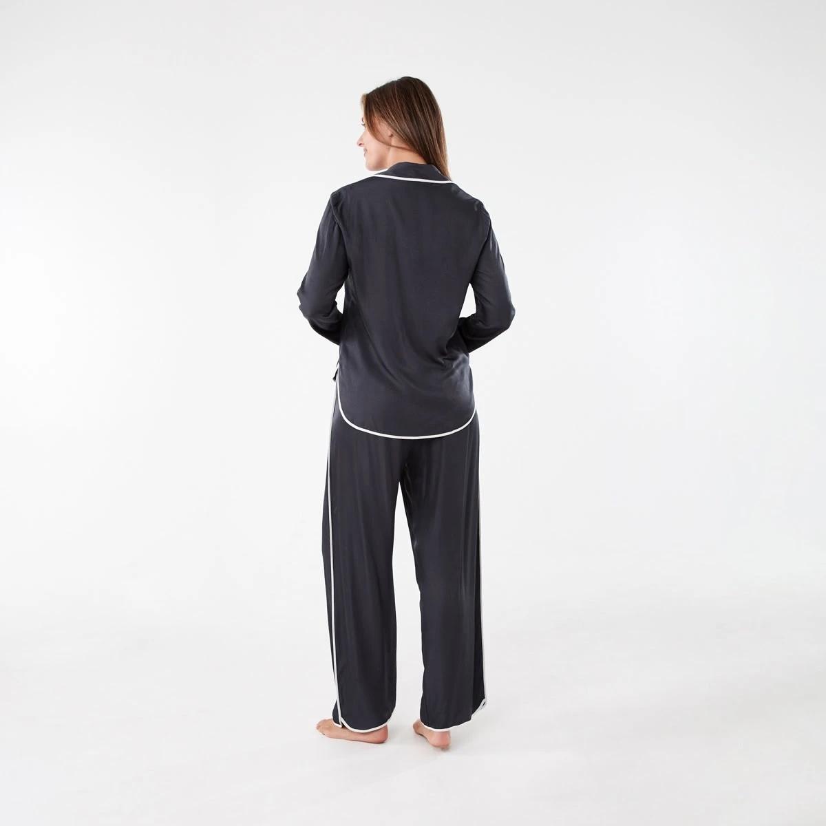 3 Matte Satin Long Sleeve Top and Pants Pyjama Set Wshd Slate, 3 of 9