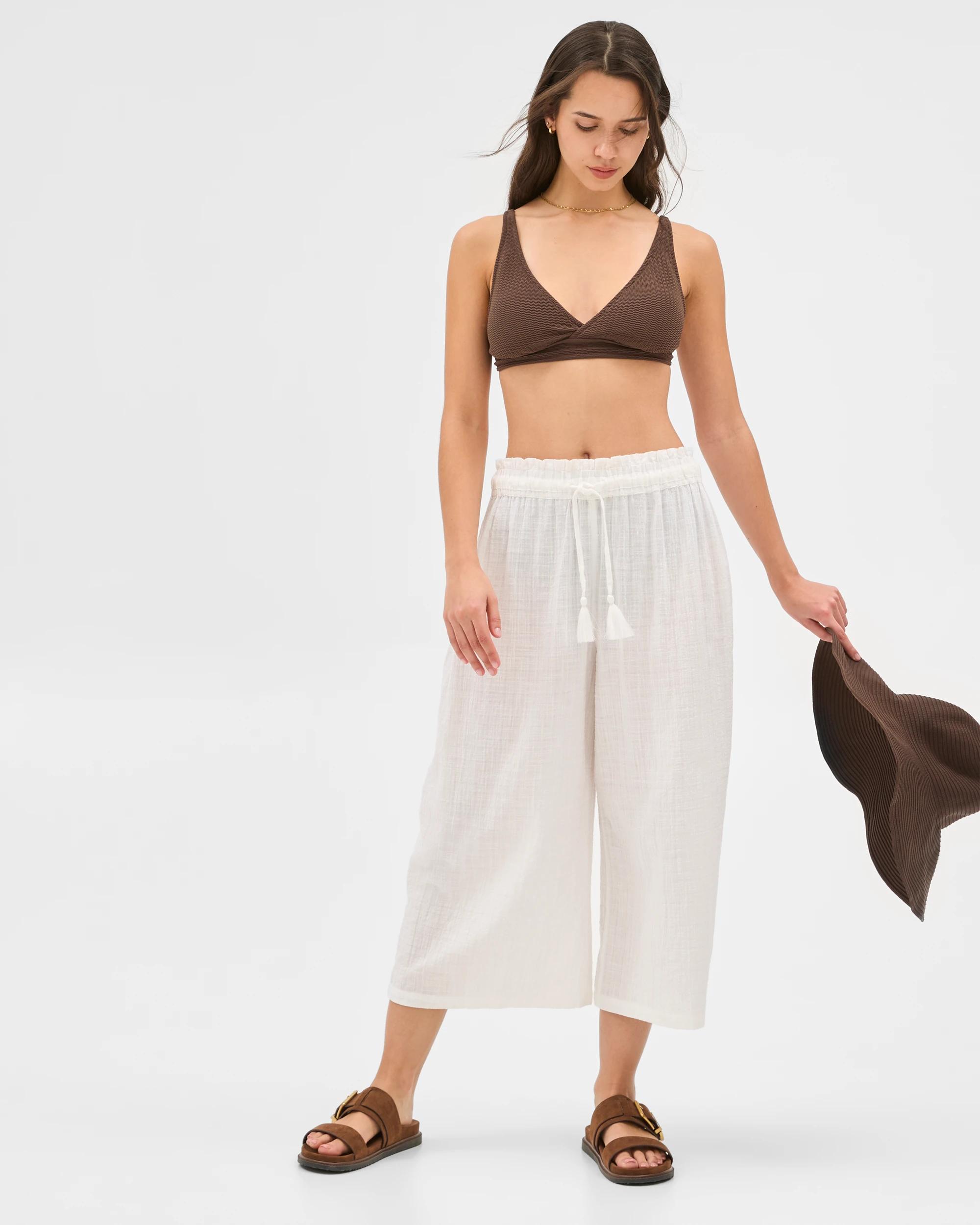 6 Target Resort Shirred Waist Culotte Pants WHITE, 6 of 6