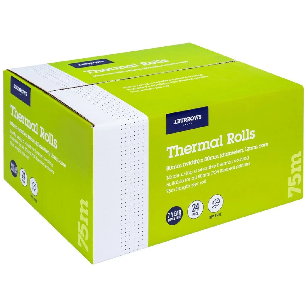 1 J.Burrows Thermal Rolls 80 x 80mm 24 Pack BPA Free, 1 of 1