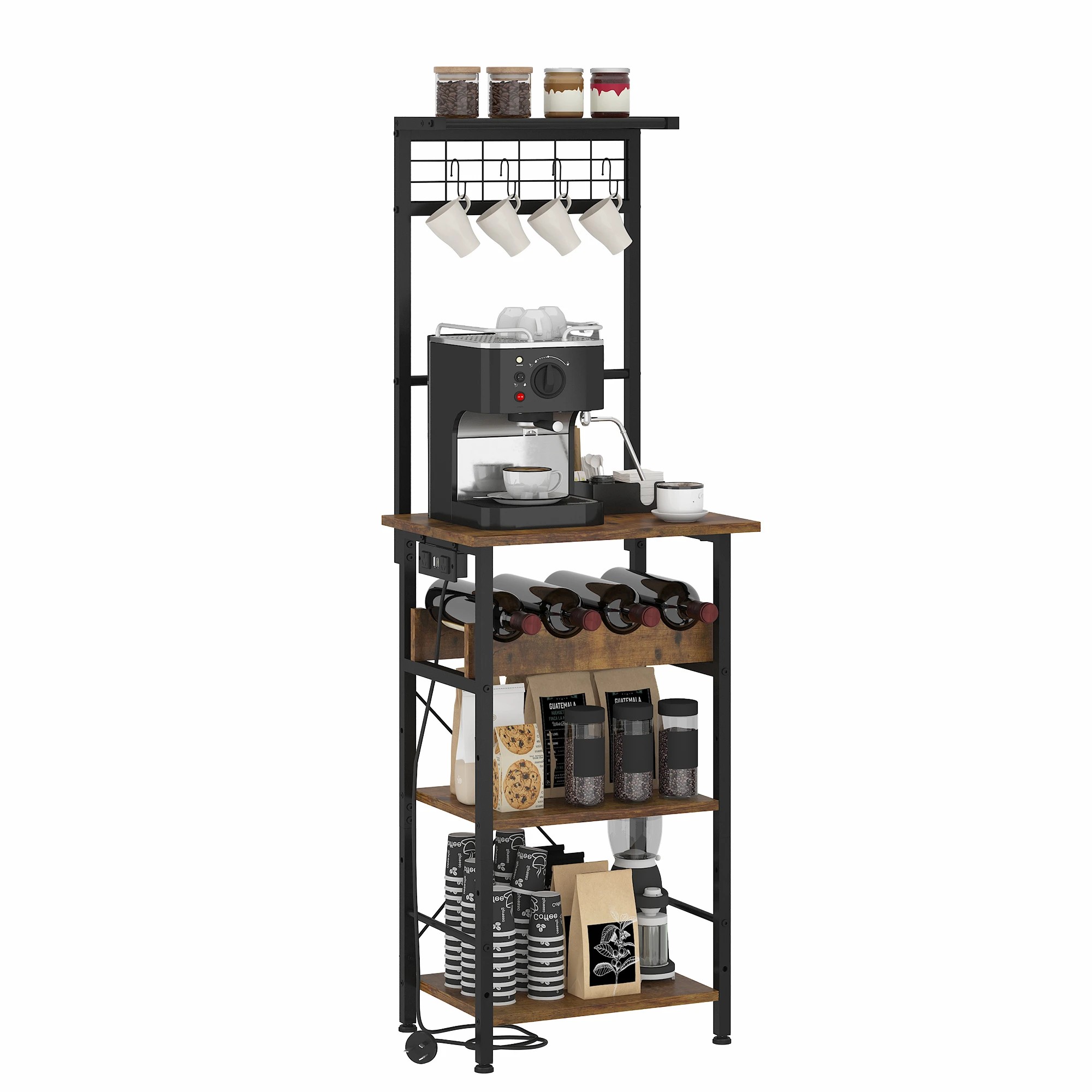 Advwin 5 Tiers Kitchen Bakers Rack with Power Outlet - Brown - Kmart