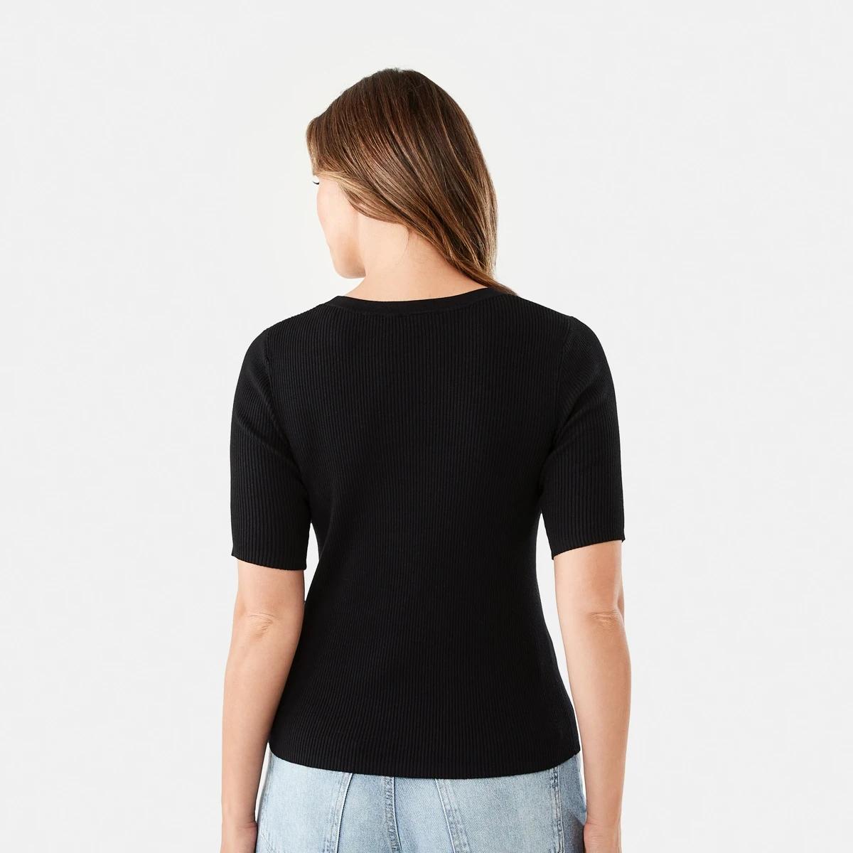 4 Short Sleeve Henley Neck Top Black, 4 of 7