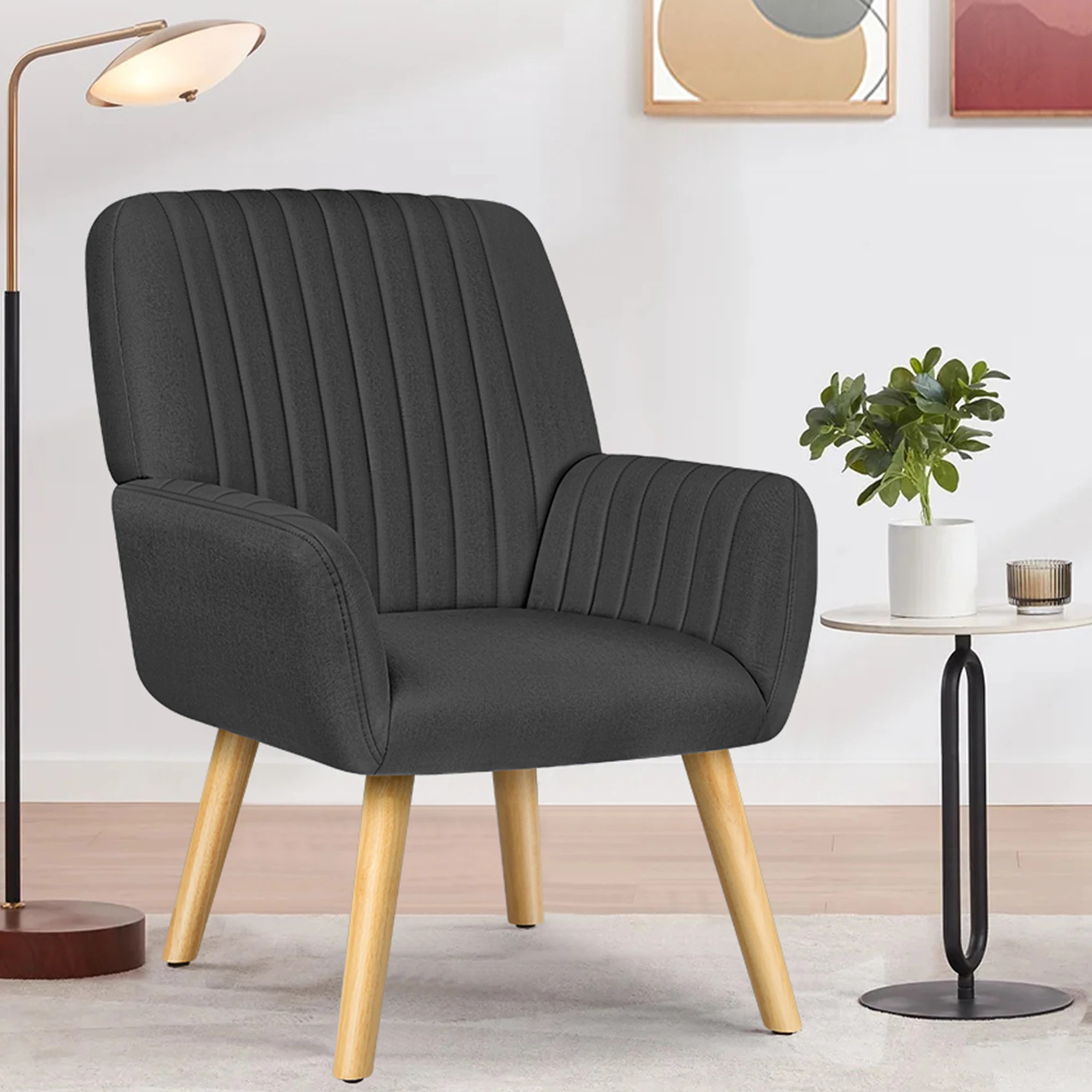 3 Alfordson Armchair Lounge Chair Upholstered Accent Chair Sofa Couch Fabric - Dark Grey, 3 of 9