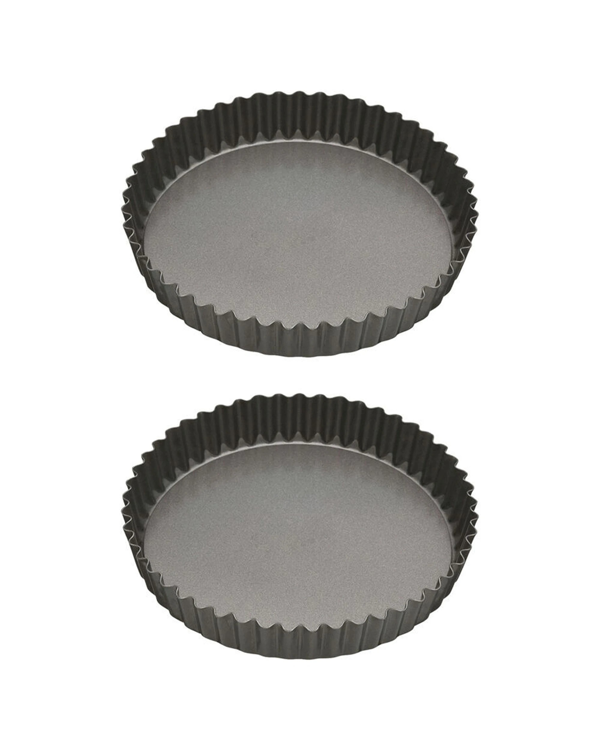 1 Mastercraft 2x 23cm Heavy Loose Base Non-Stick Round Flan Quiche Pan Carbon - Black, 1 of 8