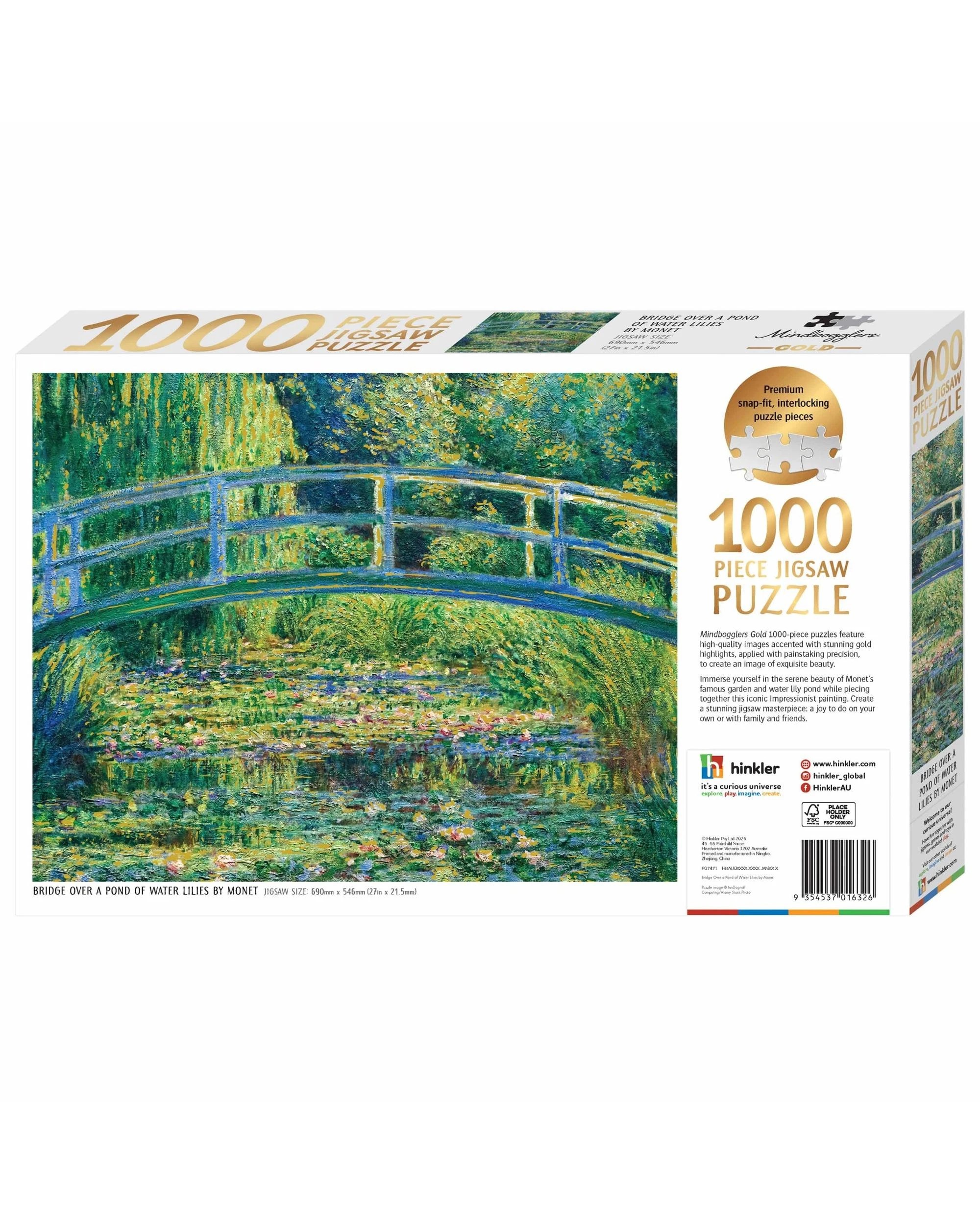 3 Hinkler Mindbogglers Gold Bridge Over a Pond of Water Lilles 1000 Piece Puzzle, 3 of 3