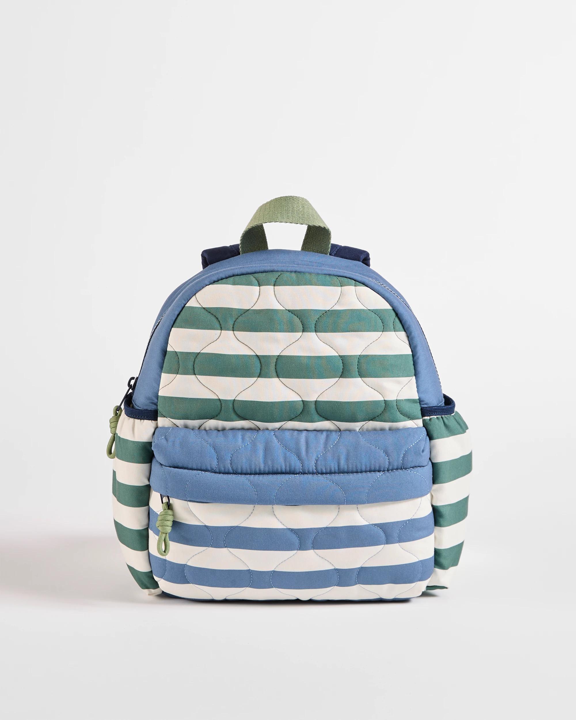 1 Target Kids Puffy Quilted Striped Backpack BLUE / GREEN / WHITE, 1 of 2