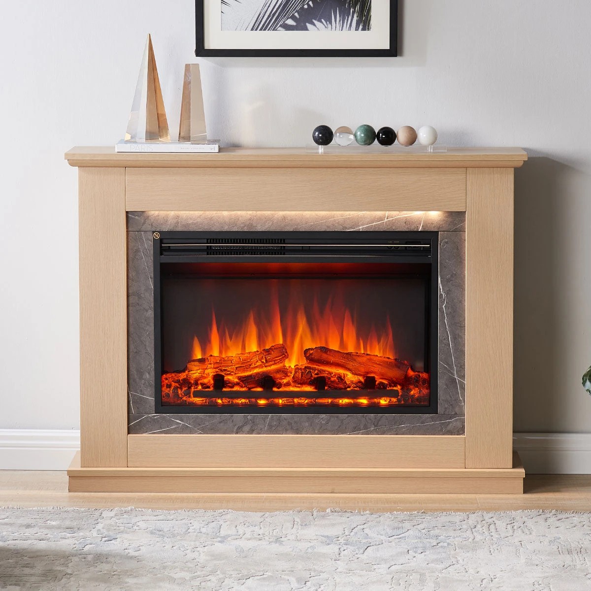 1 Moda Living Opal Electric Fireplace Heater Natural Oak Mantel Suite - Natural, 1 of 1