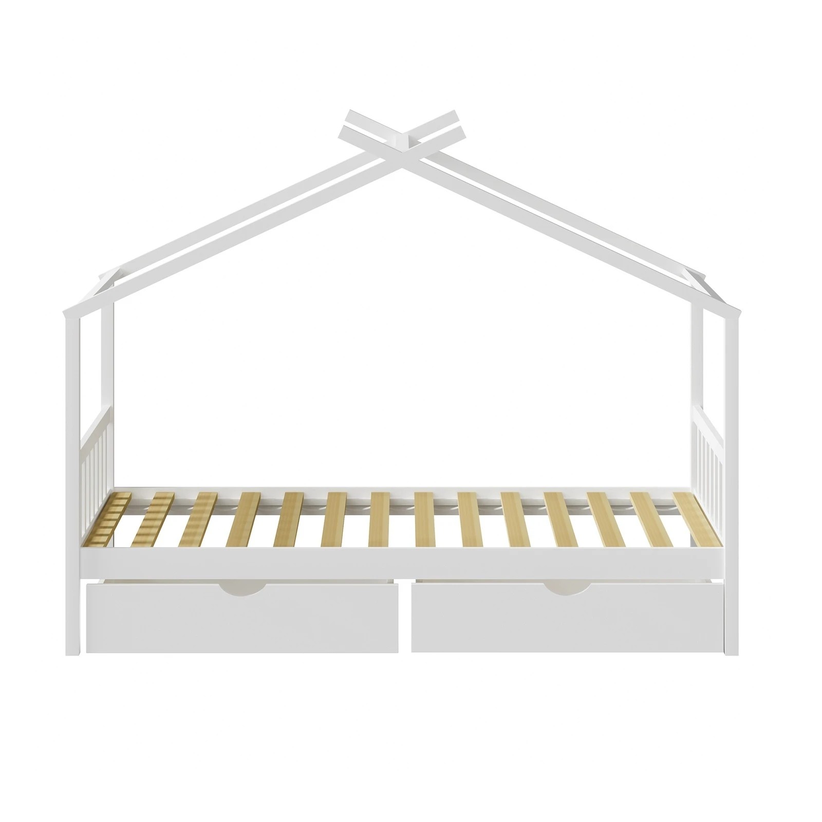 8 Oikiture Bed Frame Wooden Single Size Timber House Frame Storage Drawers
 - White, 8 of 10