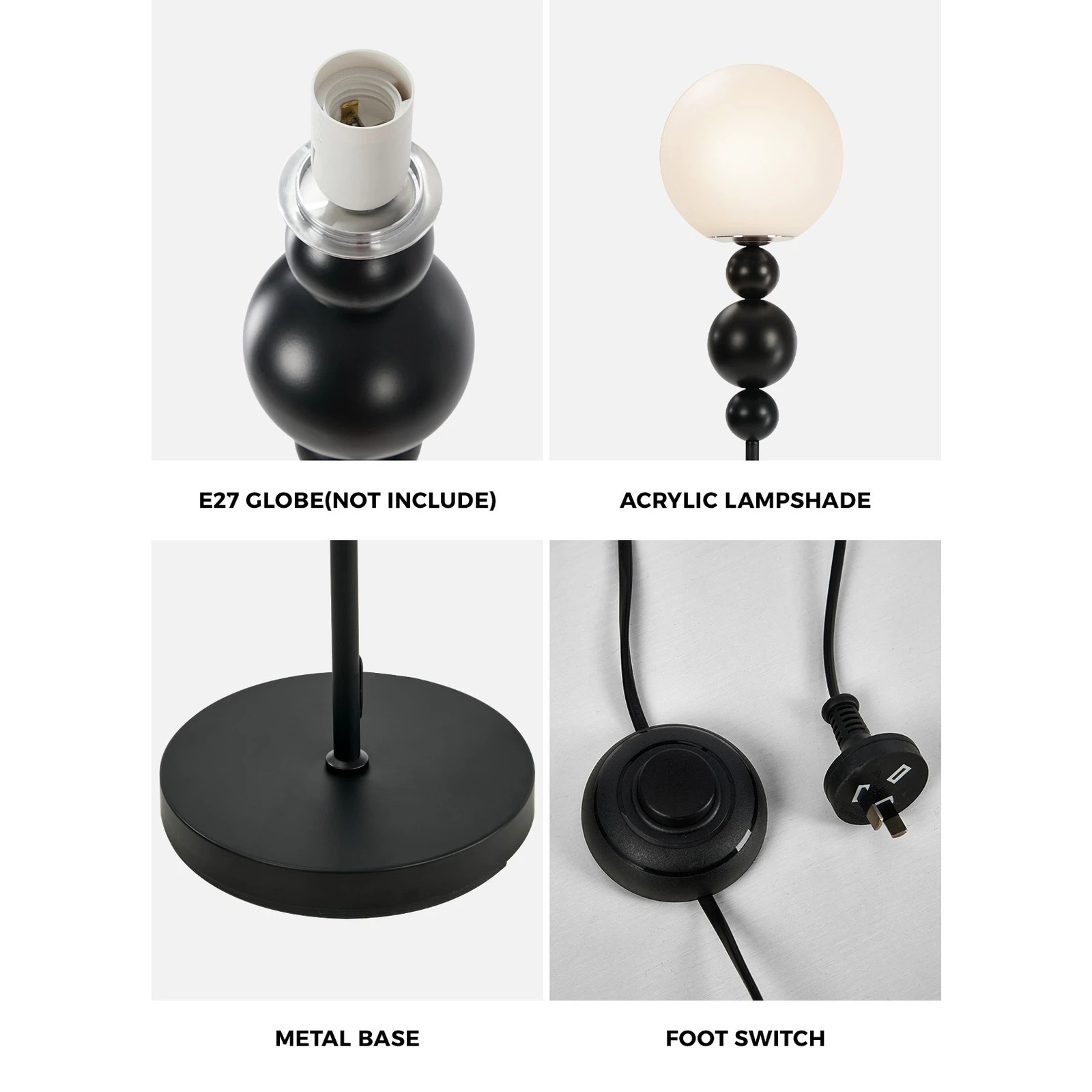 7 Oikiture Floor Lamp Standing Lamp Globe  Shade Metal - Black, 7 of 10