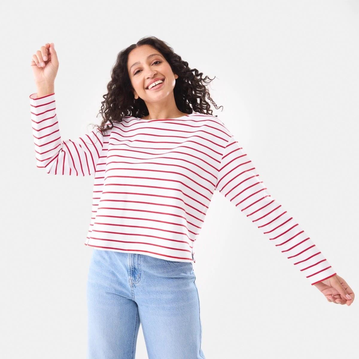 1 Long Sleeve Drop Shoulder T-shirt Red Strp, 1 of 10