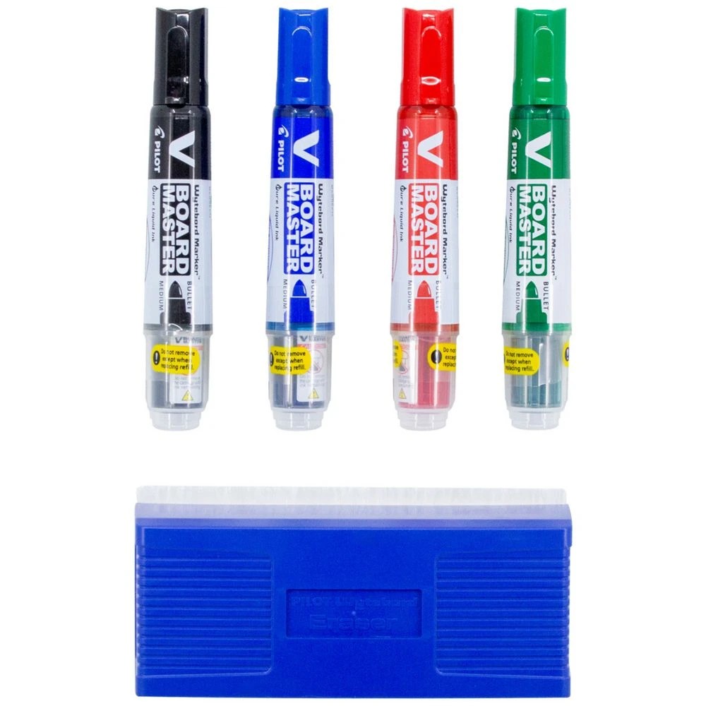 4 PILOT V Board Whiteboard Marker Bullet Assorted 4 Pk + Eraser, 4 of 8