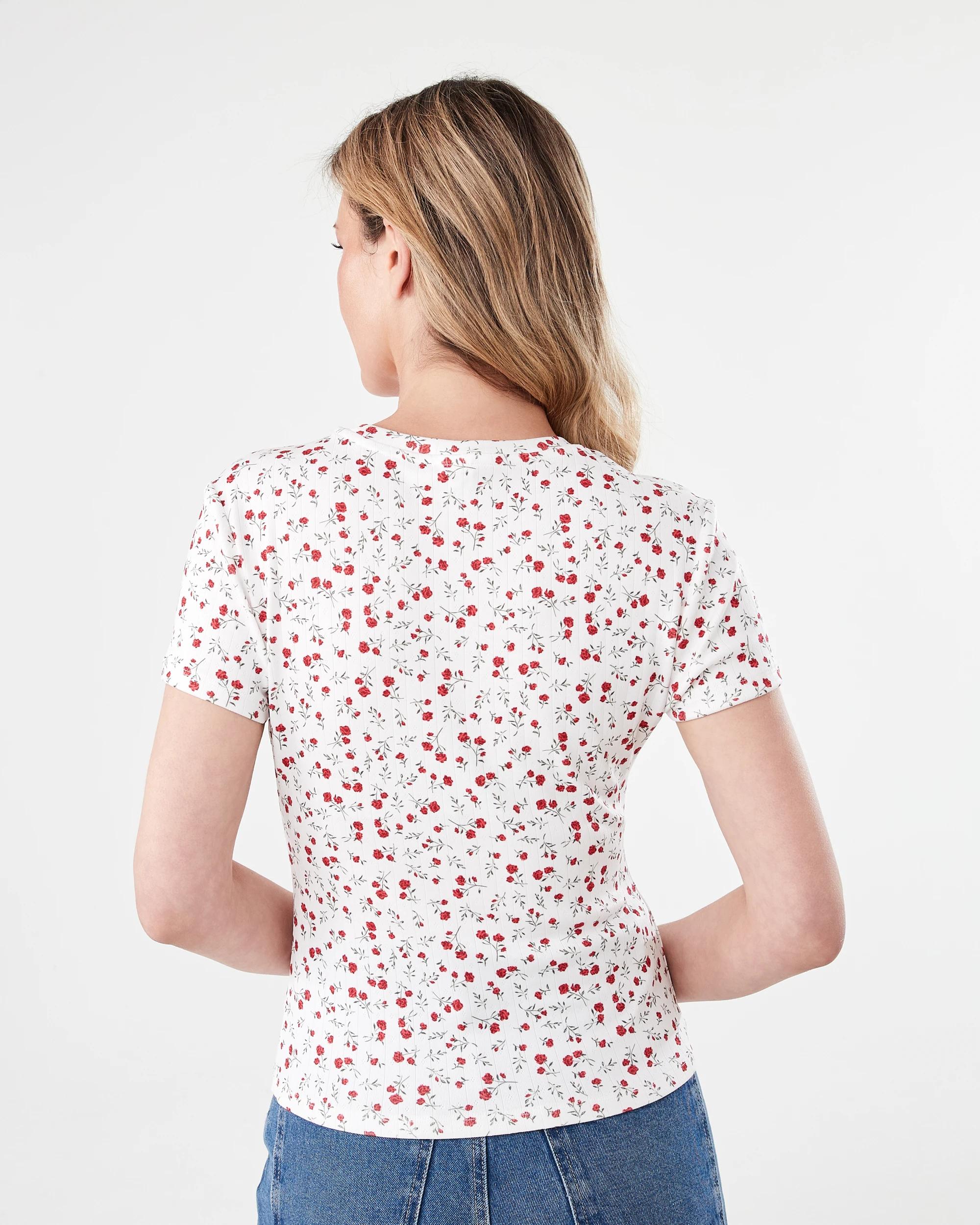 3 Short Sleeve Pointelle Printed T-shirt Litt Rose, 3 of 6