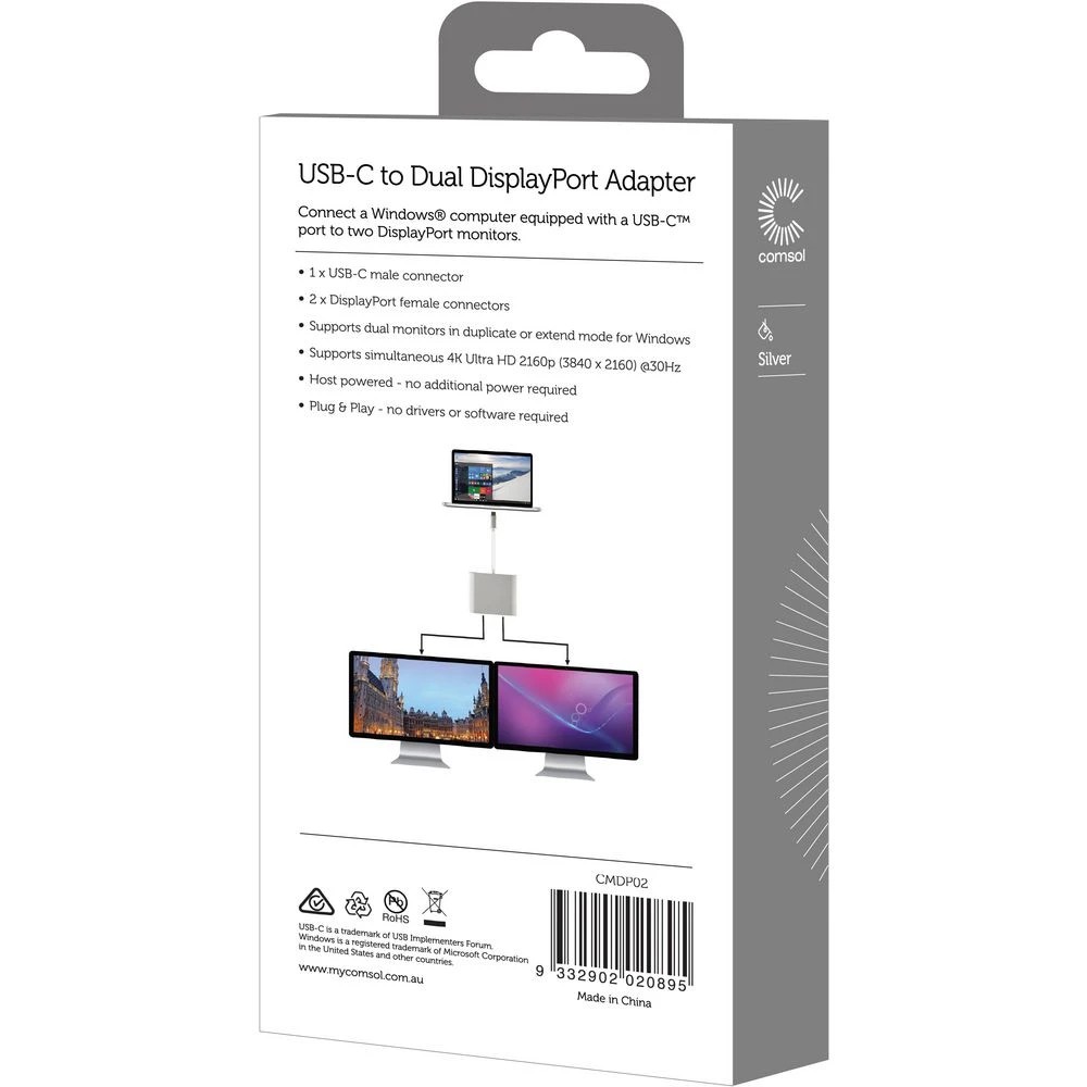 2 Comsol USB-C to Dual DisplayPort 4K Adapter, 2 of 3