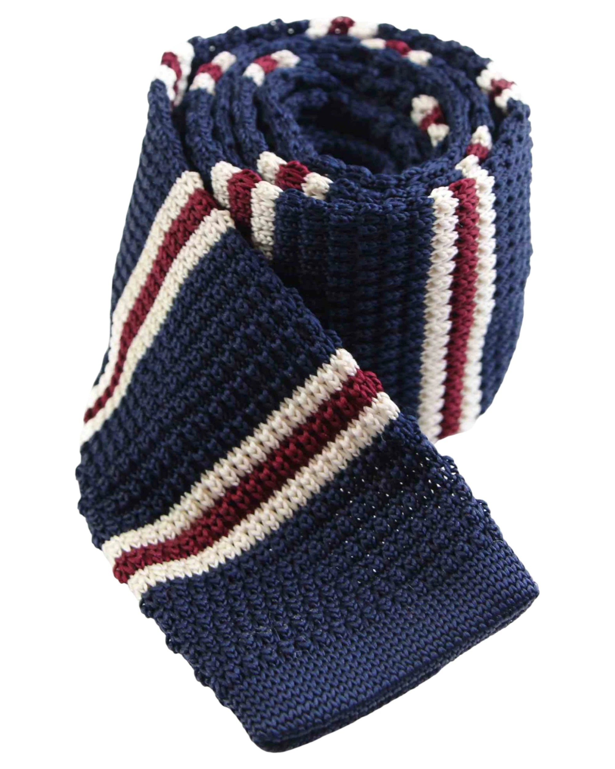 1 Zasel Knitted Navy, Latte & Maroon Striped Patterned Neck Tie - Multi - Multi, 1 of 4