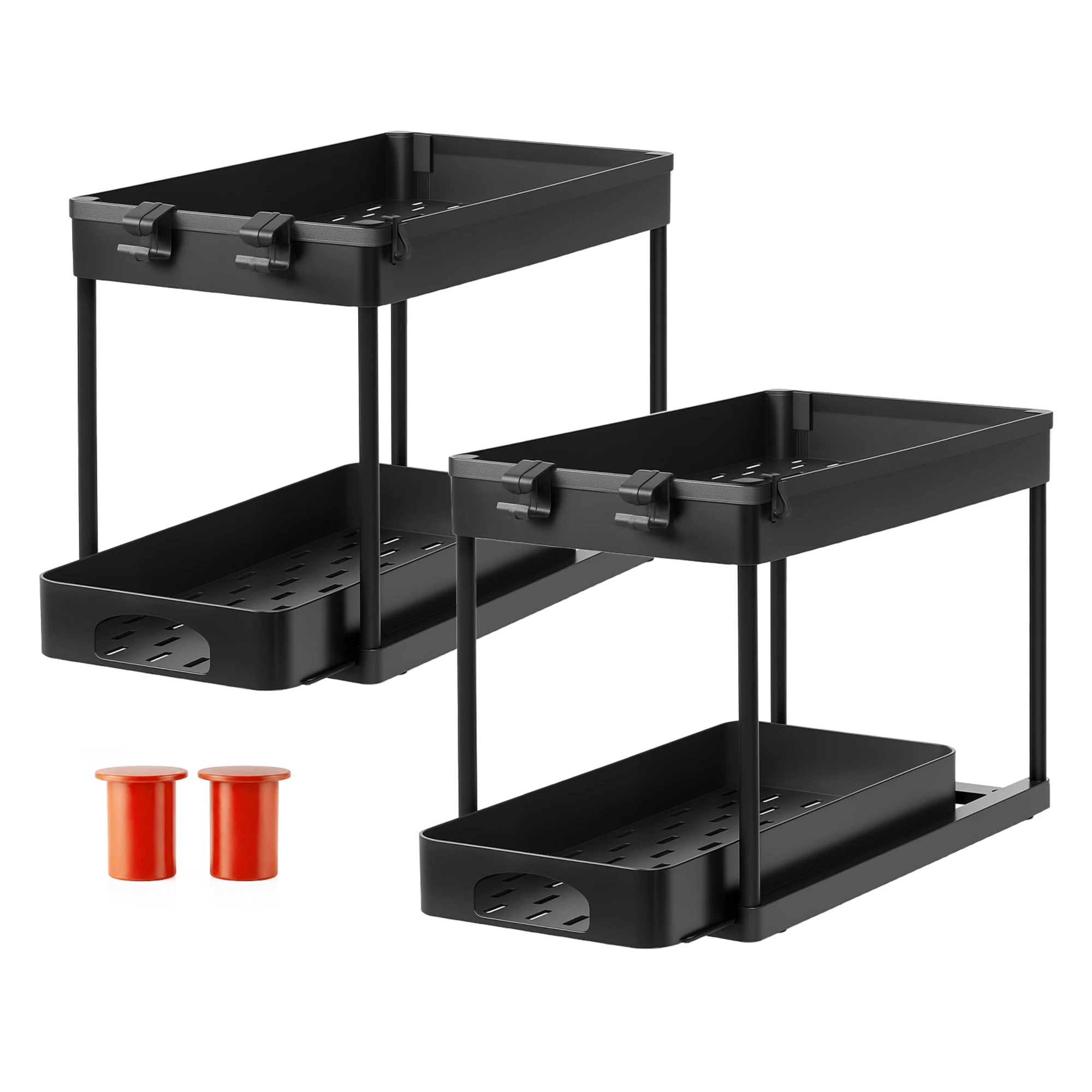 1 Toque 2 x Under Sink Organizer 2 Tiers Storage Sliding Drainage Kitchen Bathroom - Black, 1 of 9