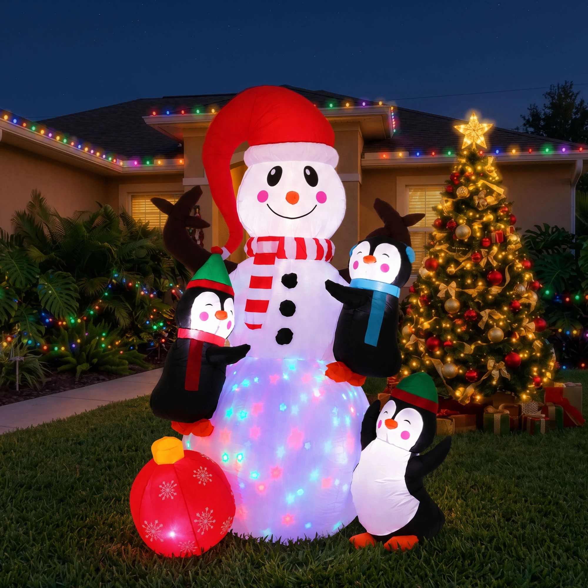 2 Jingle Jollys Christmas Inflatable Snowman 1.8M Height LED Outdoor Decorations Illuminated - Multi, 2 of 9