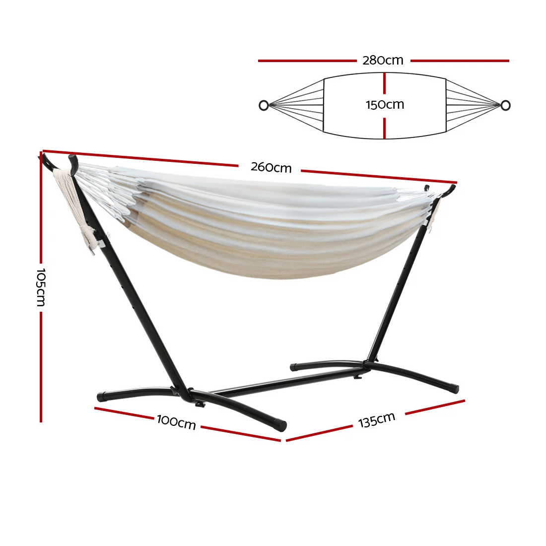 2 Gardeon Hammock Bed Camping Chair Outdoor Lounge Single Cotton with Stand - Beige, 2 of 6