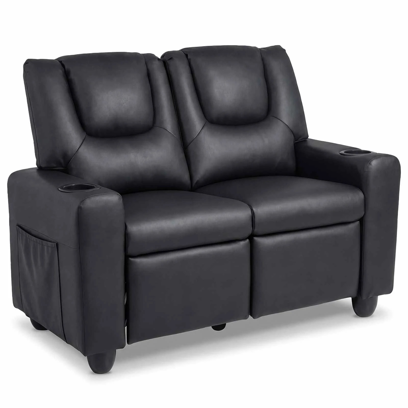 1 Costway 2-Seater Recliner Chair Double Sofa Adjustable Couch PU Leather - Black, 1 of 3