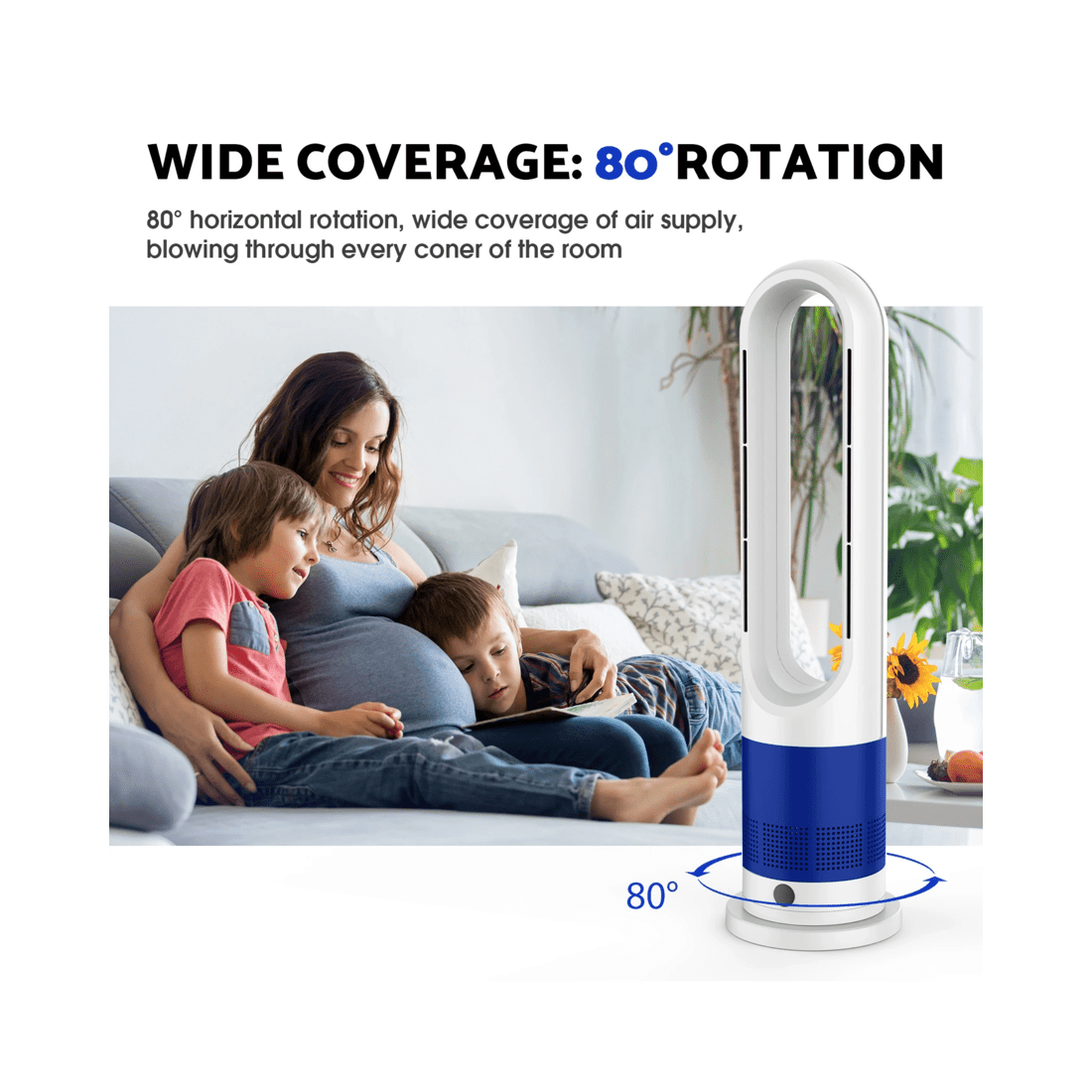 2 Advwin Bladeless Tower Fan, 2 In 1 Electric Fan Heater With 8 Speeds, for Room Bedroom Office Use, 2 of 3