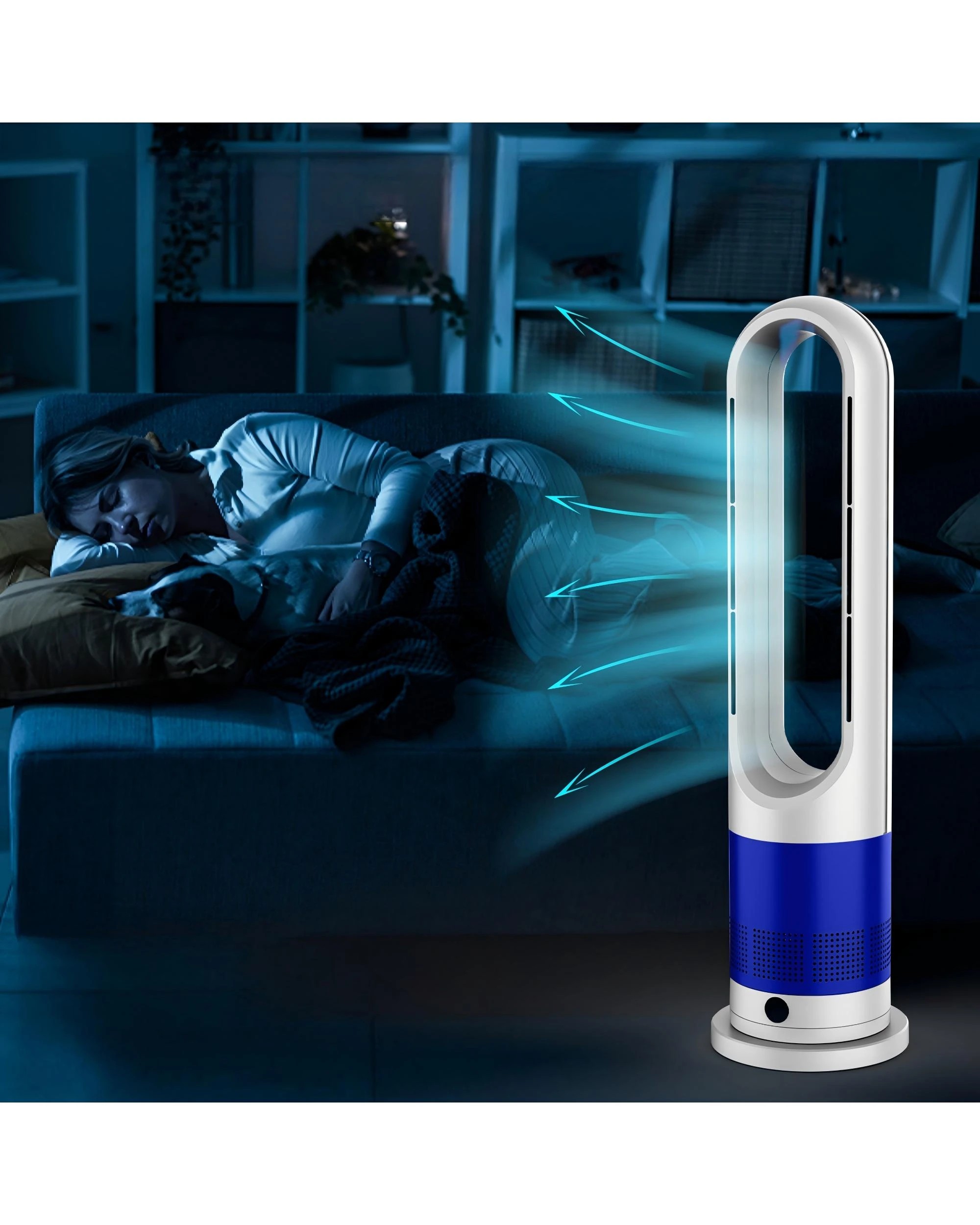 2 Advwin Bladeless Tower Fan, 2 In 1 Electric Fan Heater With 8 Speeds, for Room Bedroom Office Use, 2 of 4