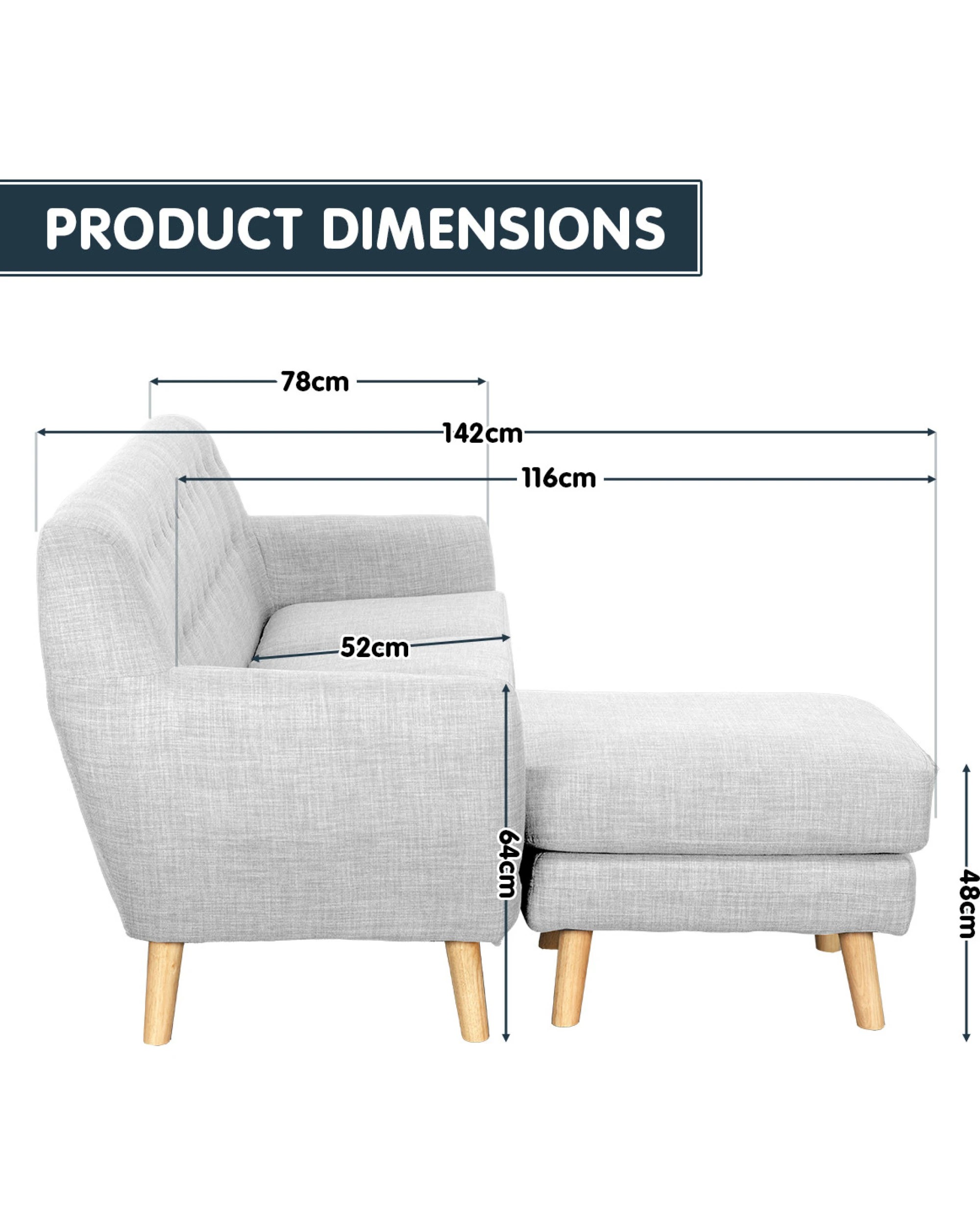 6 Sarantino Linen Corner Sofa Lounge L-shaped Chaise Light Grey, 6 of 10