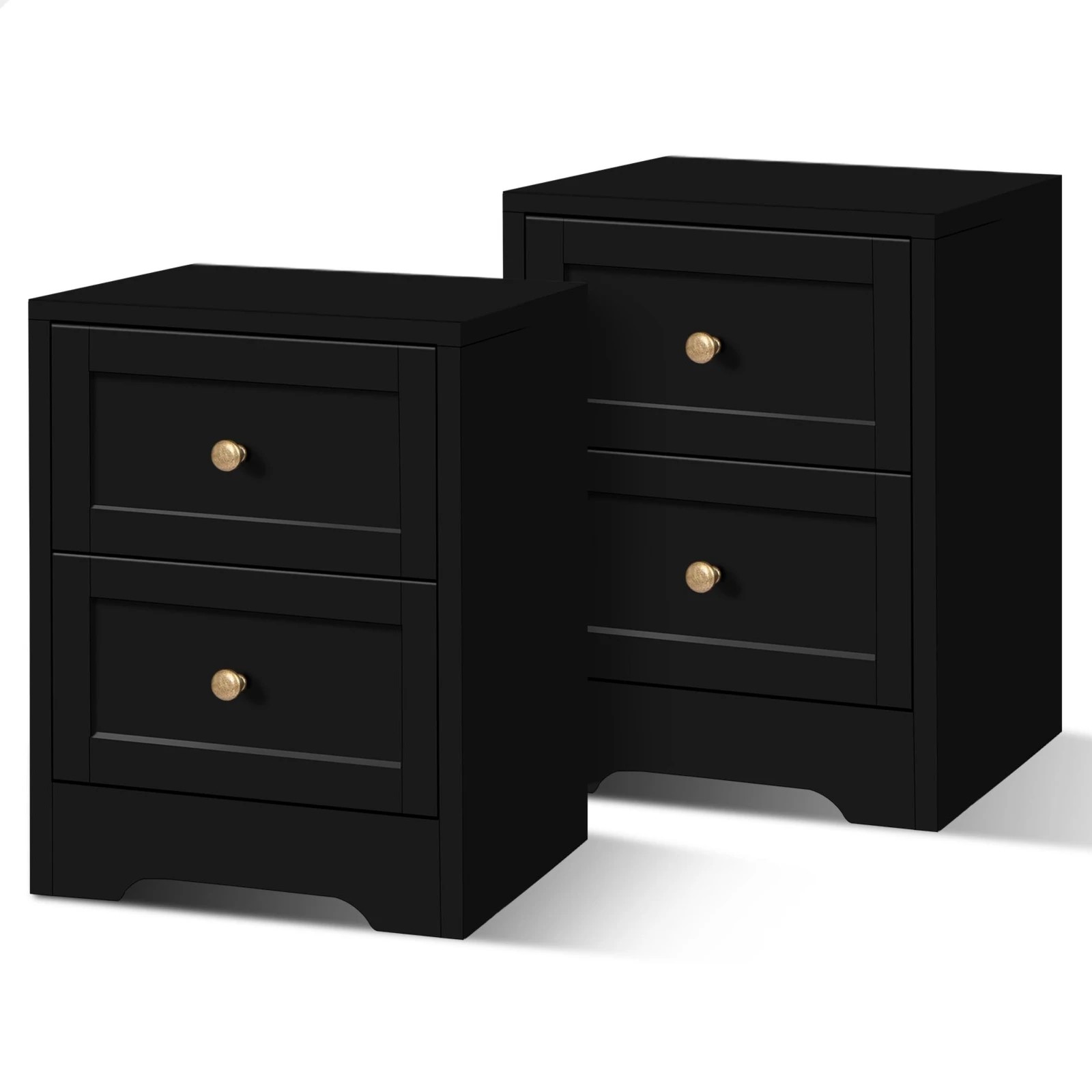 1 Alfordson 2x Bedside Table 2 Drawers Hamptons Nightstand - Black, 1 of 9