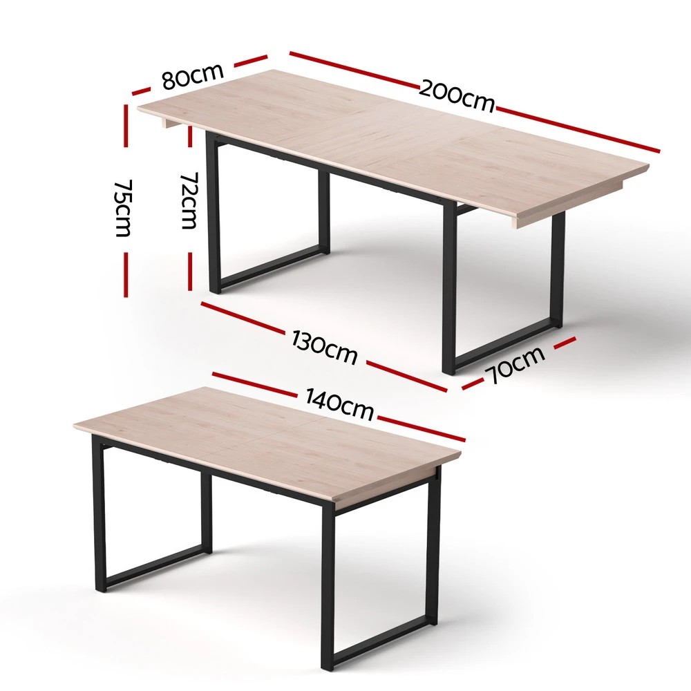 2 Artiss 2M Extendable Dining Table Kitchen Cafe Lounge Restaurant Tables - Natural, 2 of 9