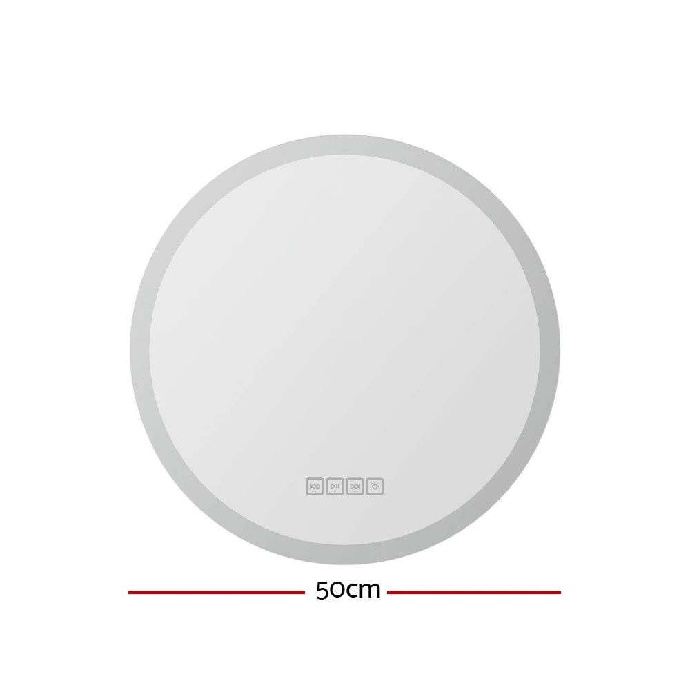 2 Embellir Bluetooth LED Wall Mirror With Light 50CM Bathroom Decor Round Mirrors - Clear, 2 of 3