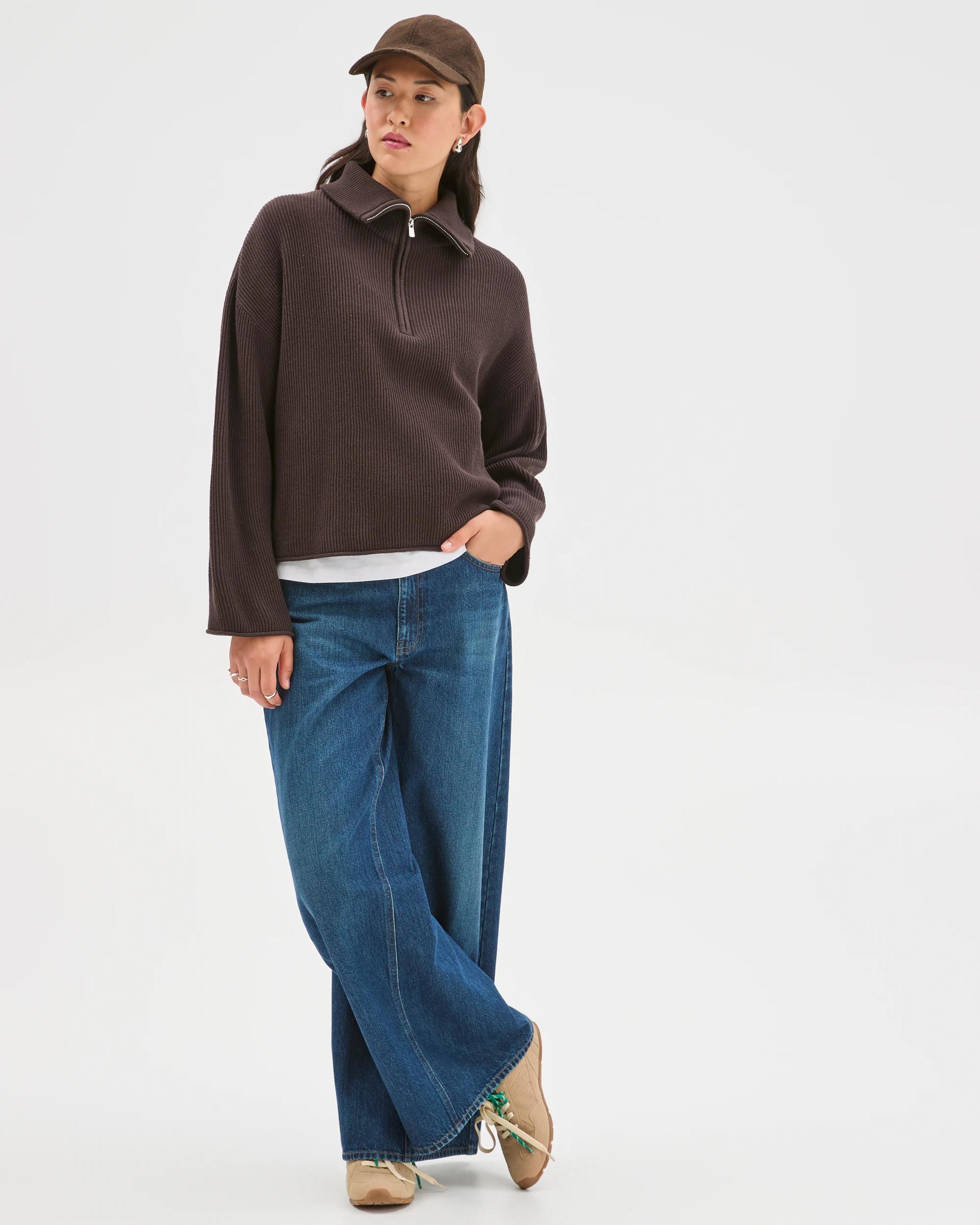 3 Target Woman Australian Cotton Blend Zip Collar Jumper BRUNETTE, 3 of 7