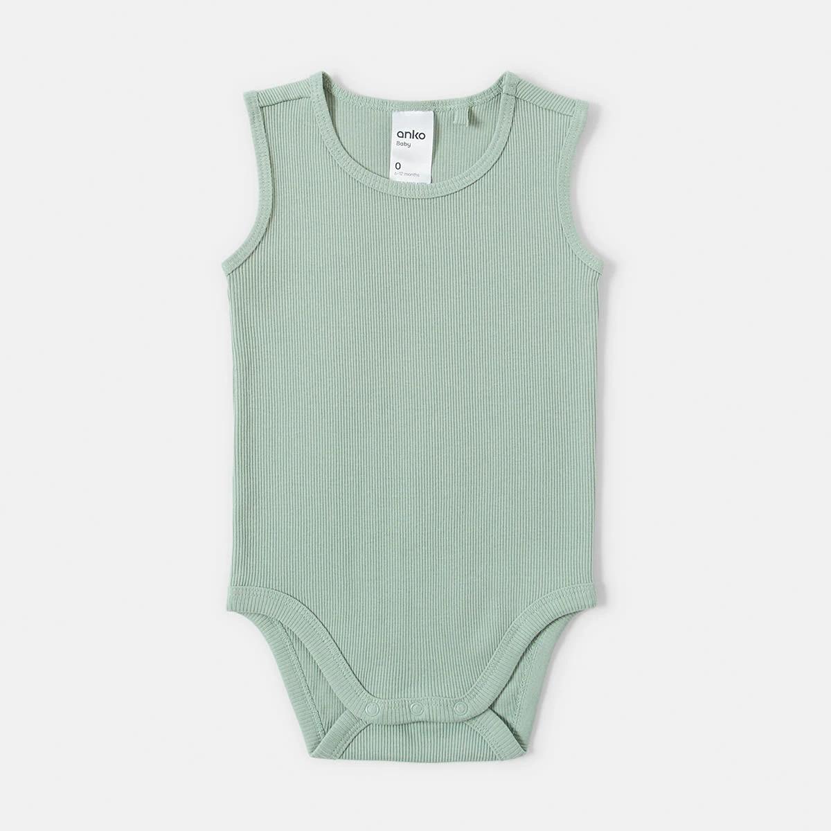 4 3 Pack Sleeveless Rib Bodysuits Green Blue, 4 of 8
