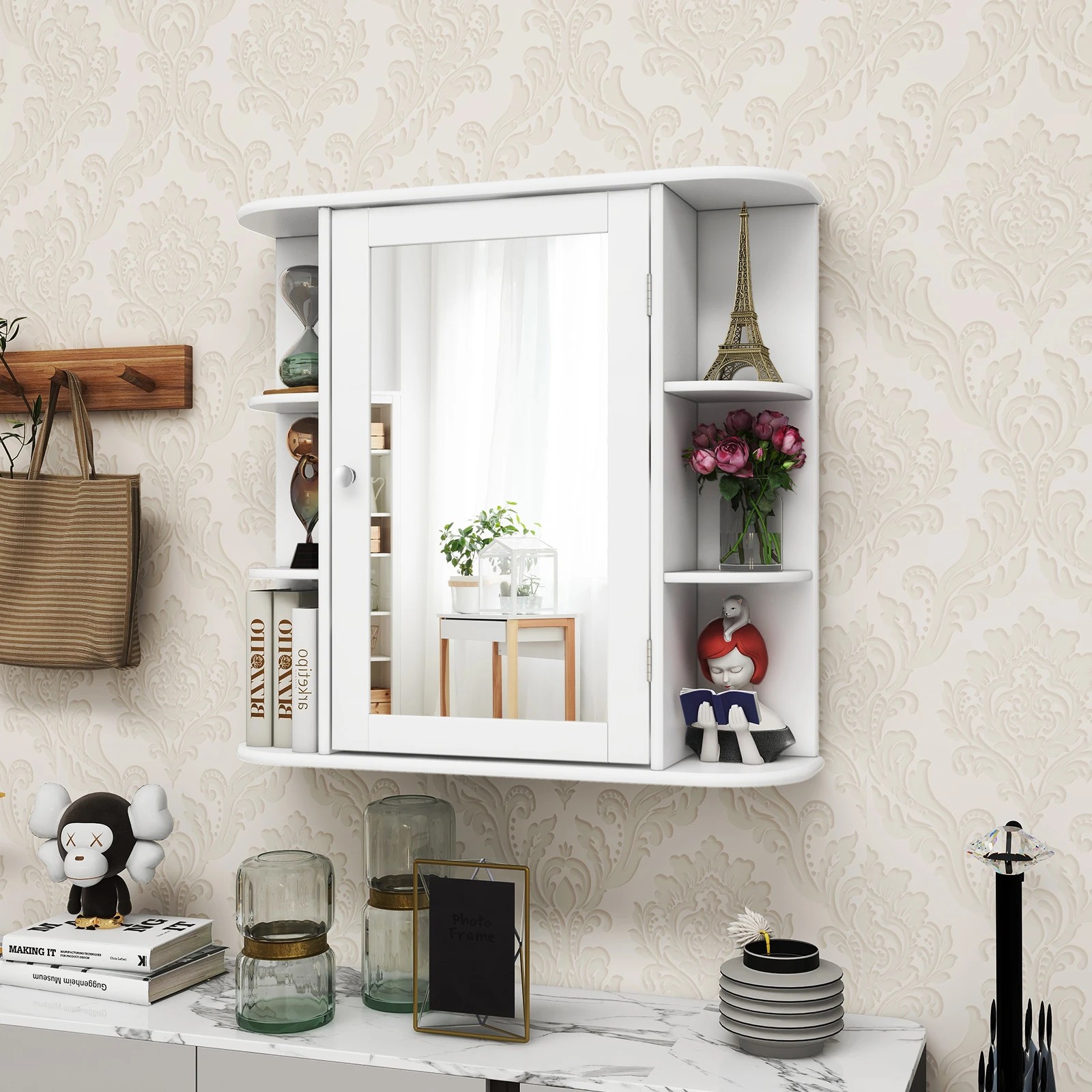 3 Costway Bathroom Wall Cabinet w/Mirror Modern Medicine Cabinet, 3 of 6