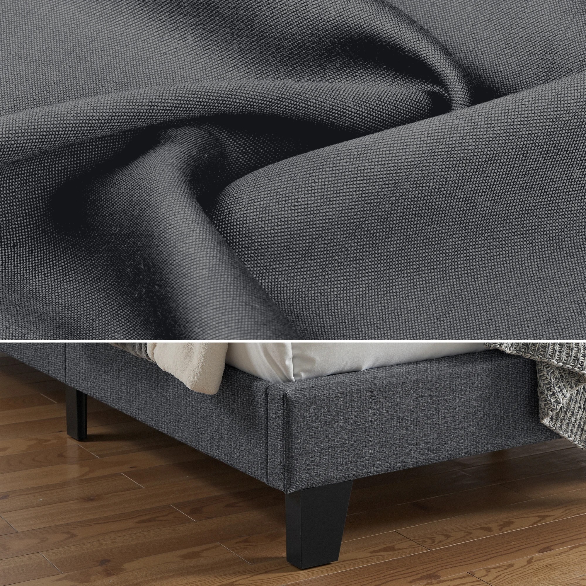 7 Artiss Queen Bed Frame Upholste Platform Base with Geometric Headboard - Charcoal, 7 of 8